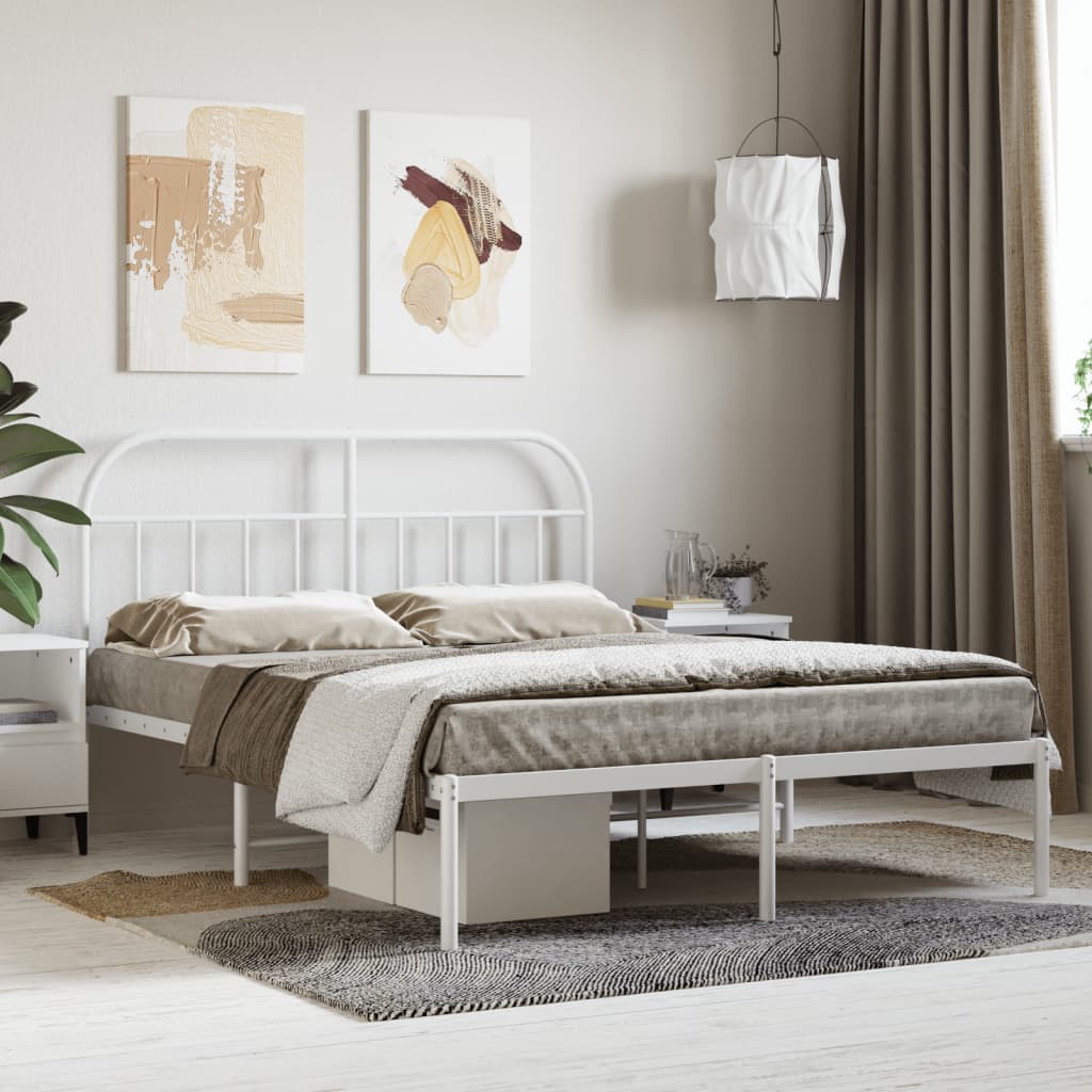 Cama 150x200 cm de metal con cabecero blanca