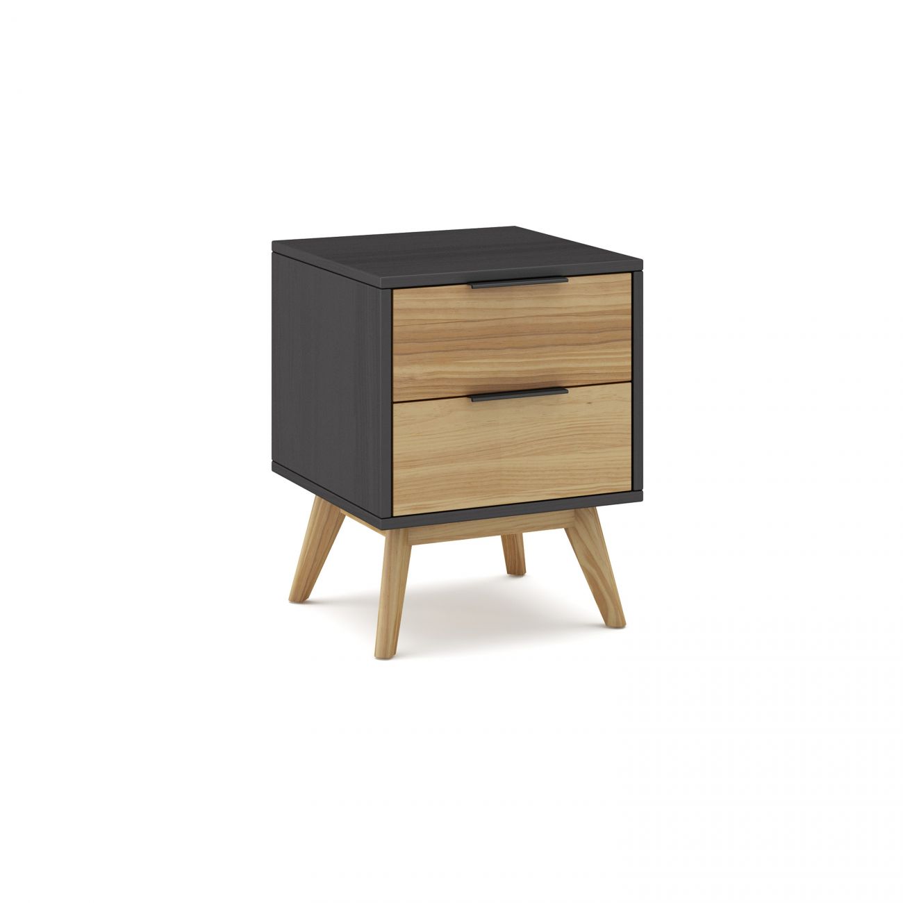 Mesita de noche de 2 cajones y patas 40x53 cm numa gris alpino - oak