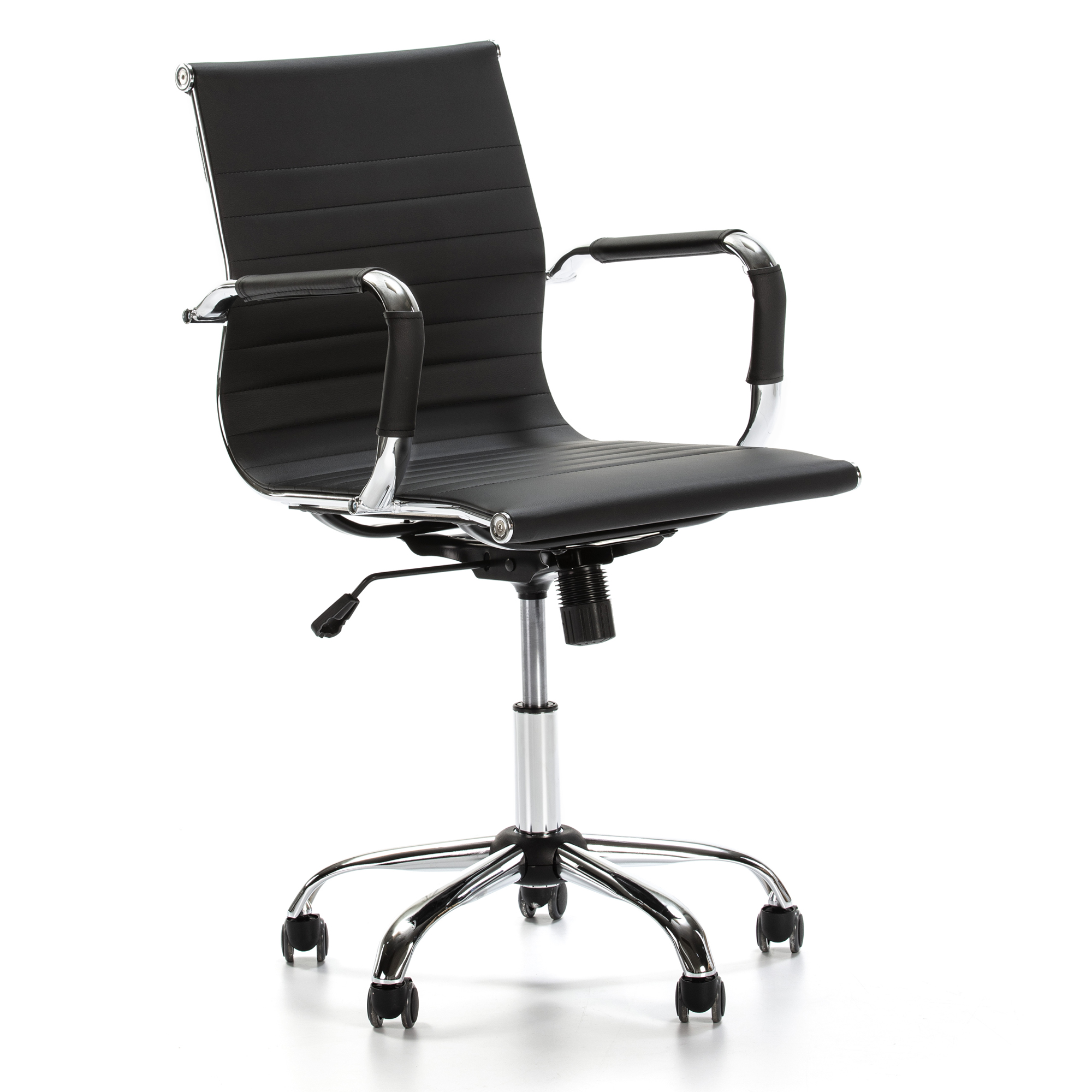Sillón de oficina croma reclinable negro, piel sintética, altura ajustable