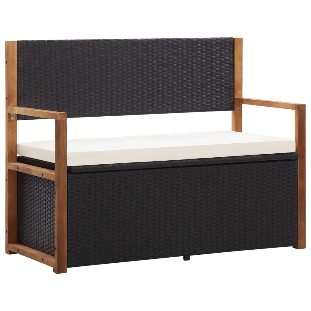 Banco de almacenaje ratán sintético madera acacia negro 115 cm es5948