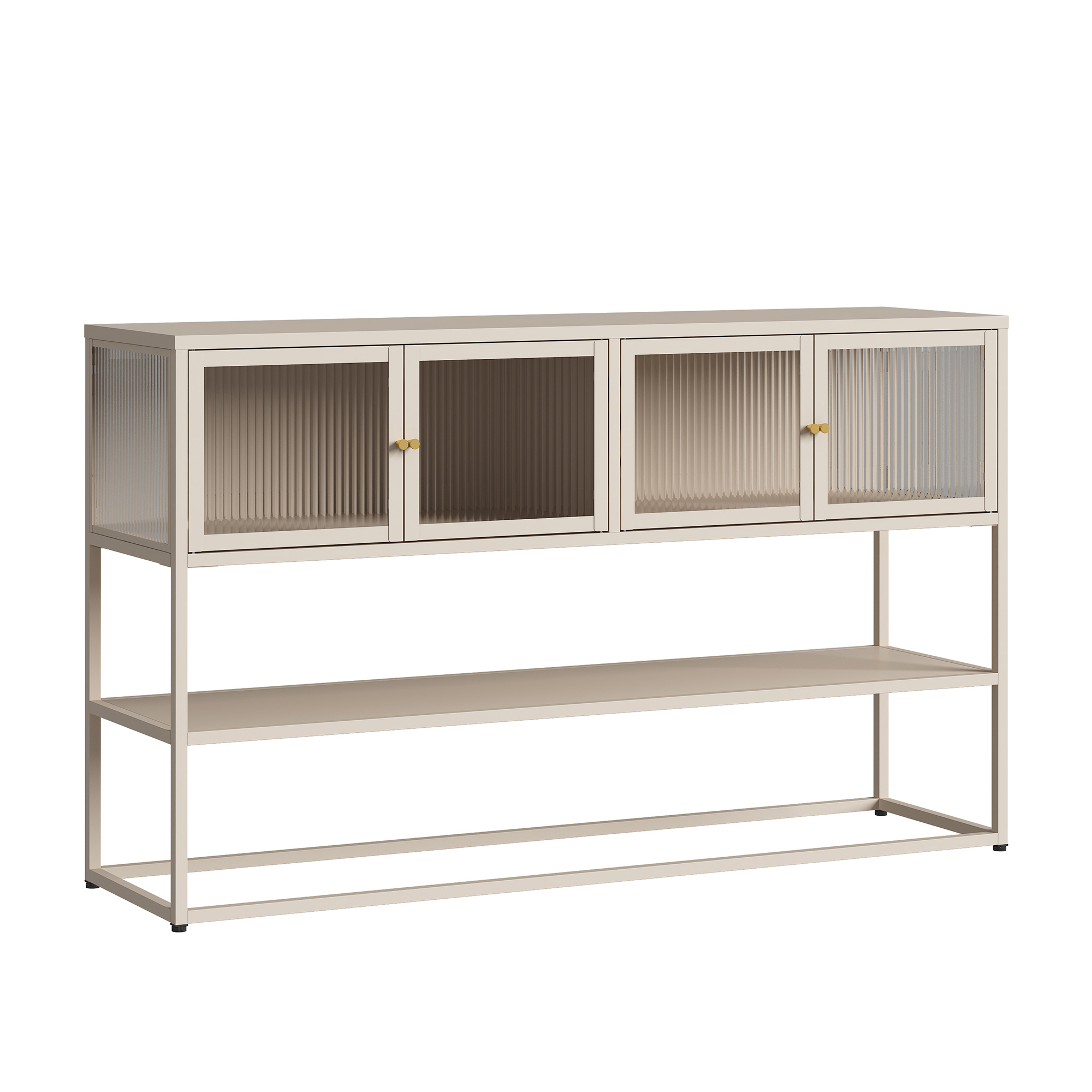Aparador säkylä 4 puertas de cristal 150x38x90cm camel [en.casa]