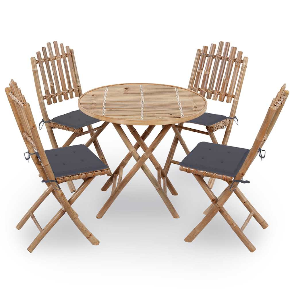 vidaXL set de comedor exterior plegable 5 piezas con cojines bambú