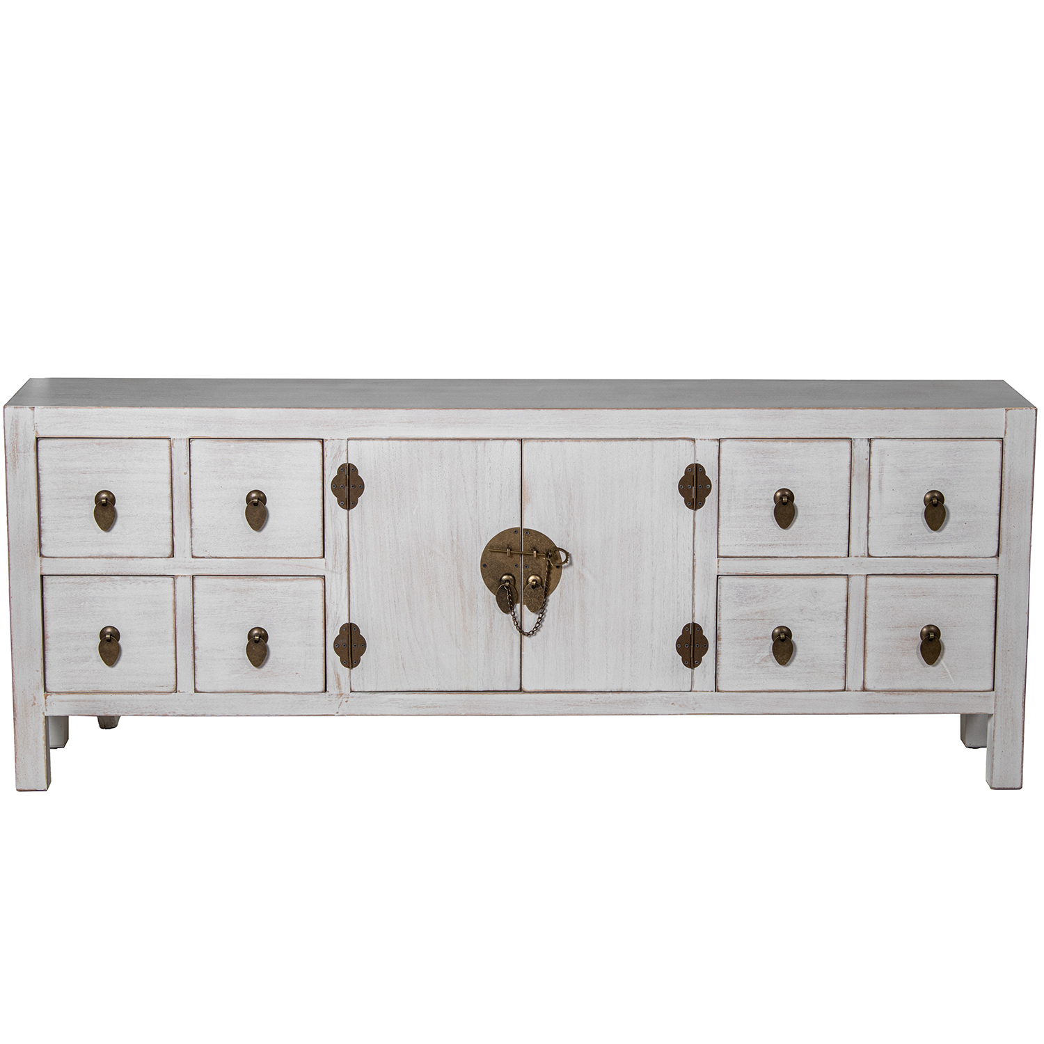 Mesa tv con 8 cajones y 2 puertas madera blanca decape