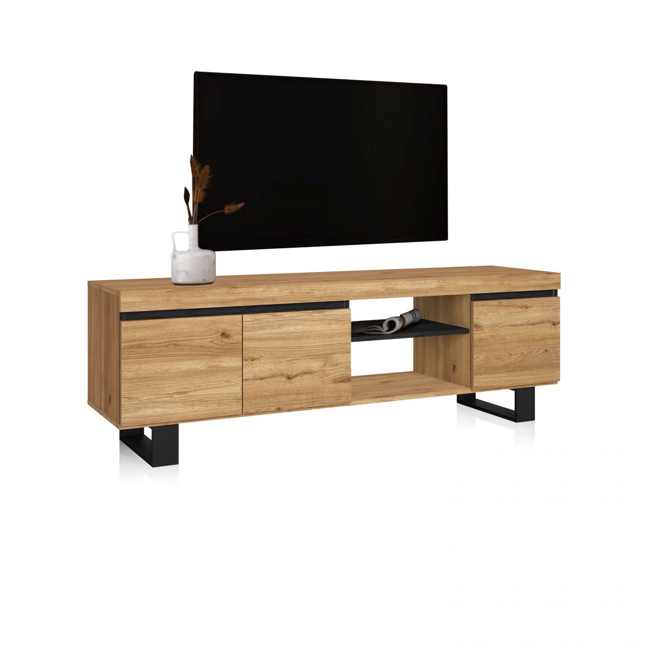 Mueble tv con patas y almacenamiento 160 cm ebos up roble nude - ceniza