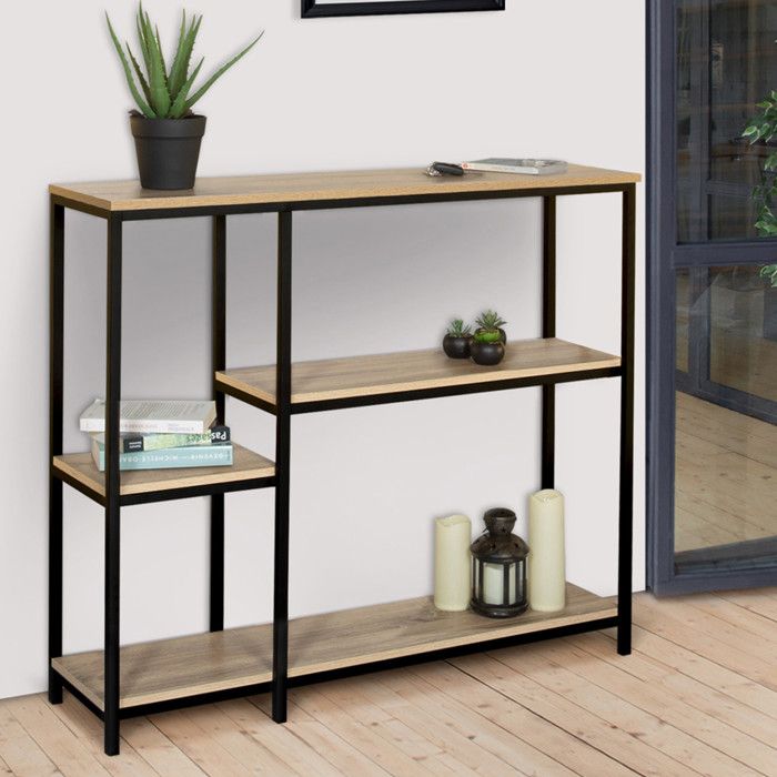 Consola estantería industrial de metal y madera - 100x30x80 cm