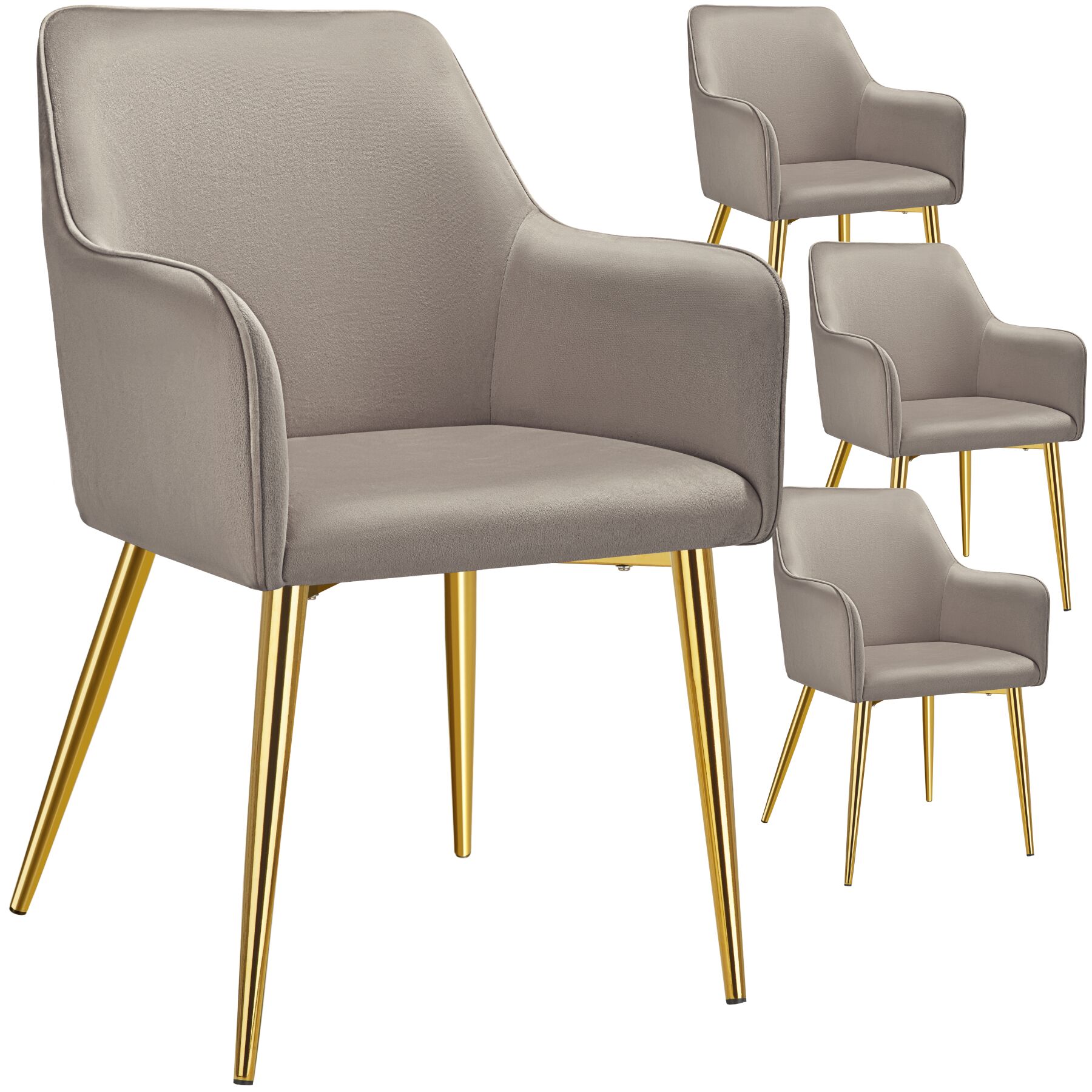 4 sillas de comedor, aspecto aterciopelado, reposabrazos, gris topo