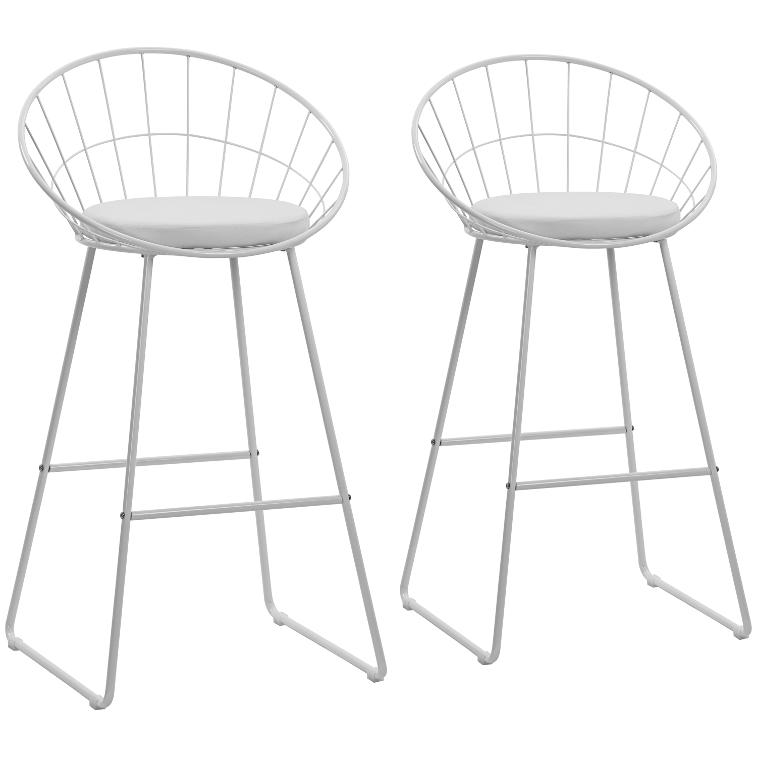 Pack de 2 taburetes de bar de 75cm en metal blanco y cojín blanco alex