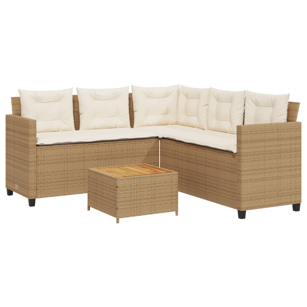 vidaXL sofá de jardín en forma de l con mesa y cojines ratán pe beige