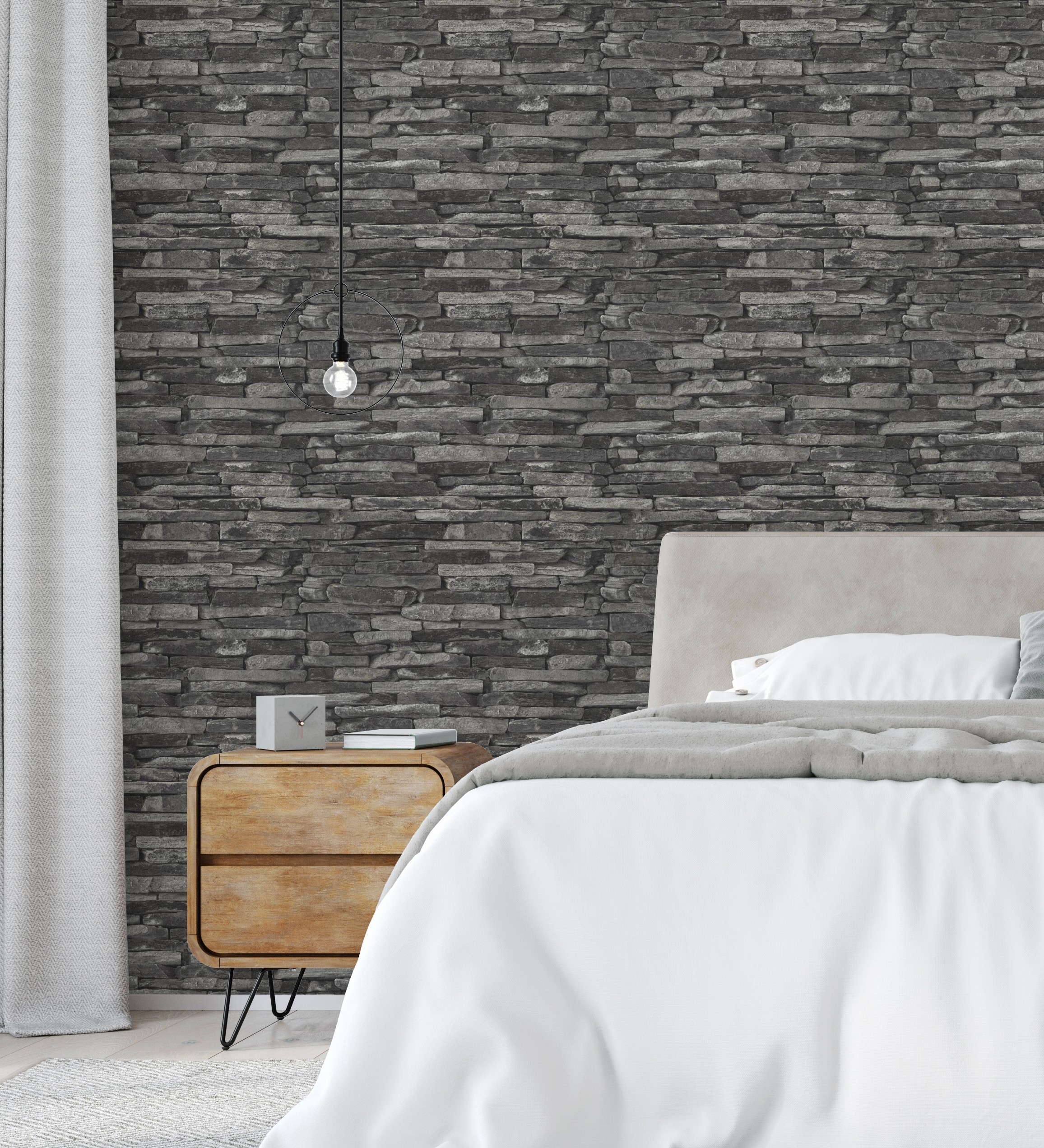 Papel pintado gaulan lavable muro piedra pizarra negra con 5.33m²