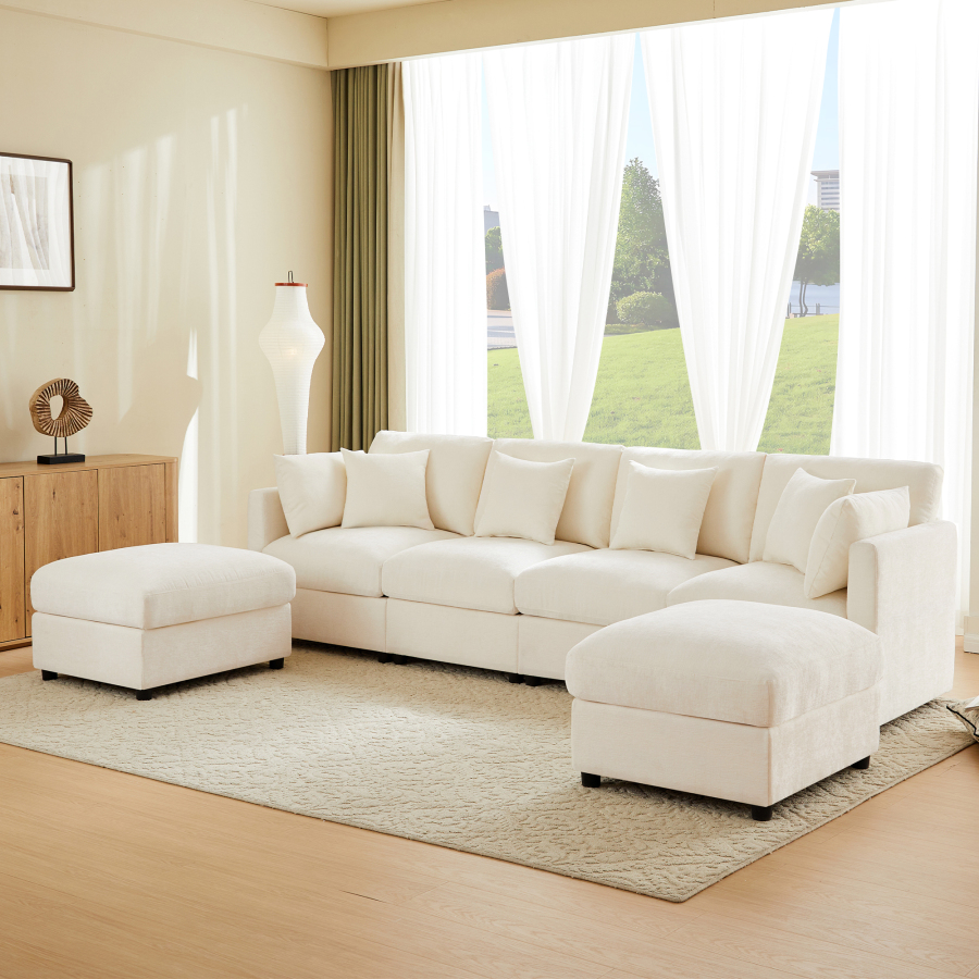 Sofá modular en l o u chenilla beige 4-6 plazas ajustable