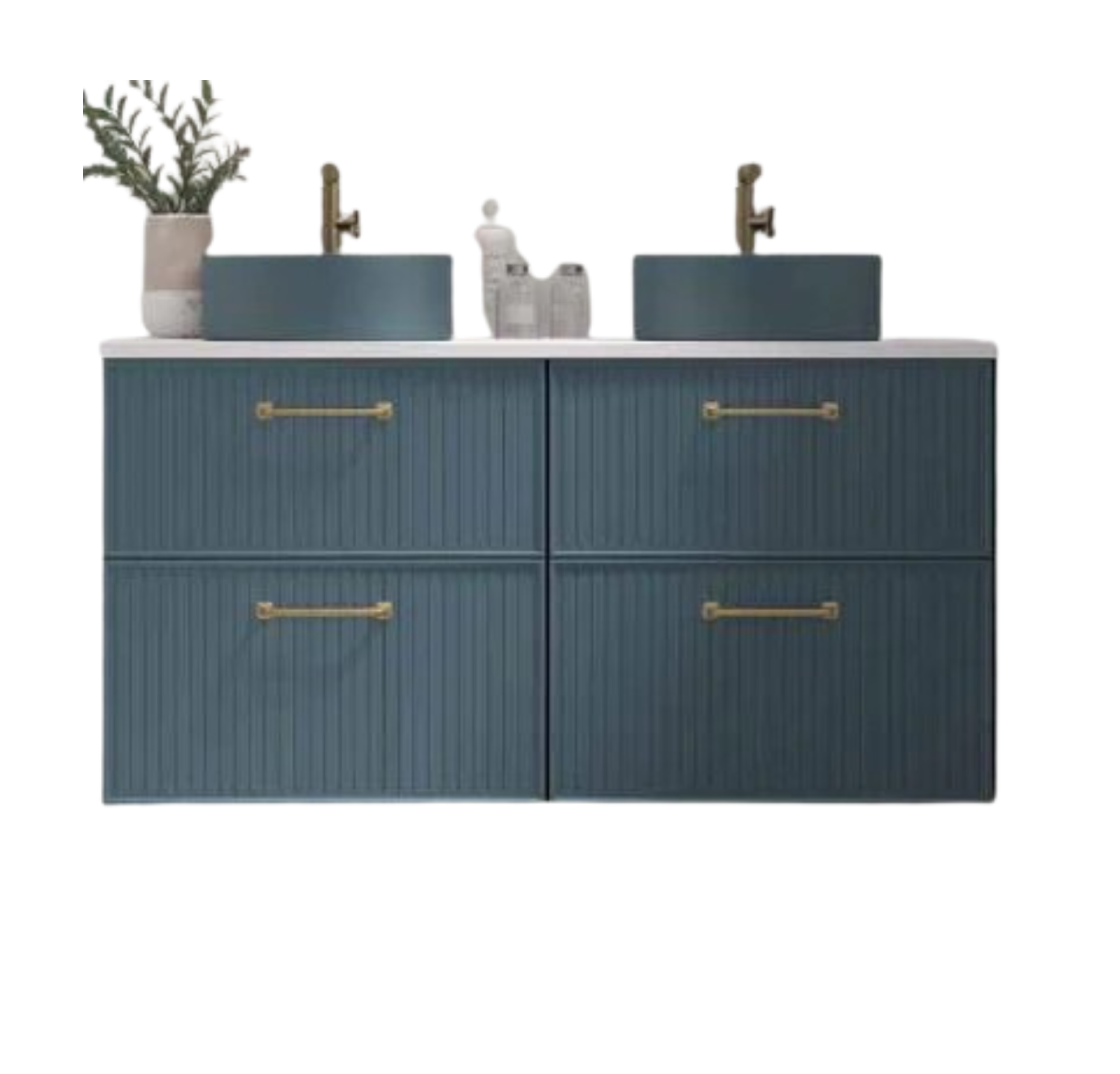 Mueble baño azul 120 cm - 4 cajones + encimera + 2 lavabos azul