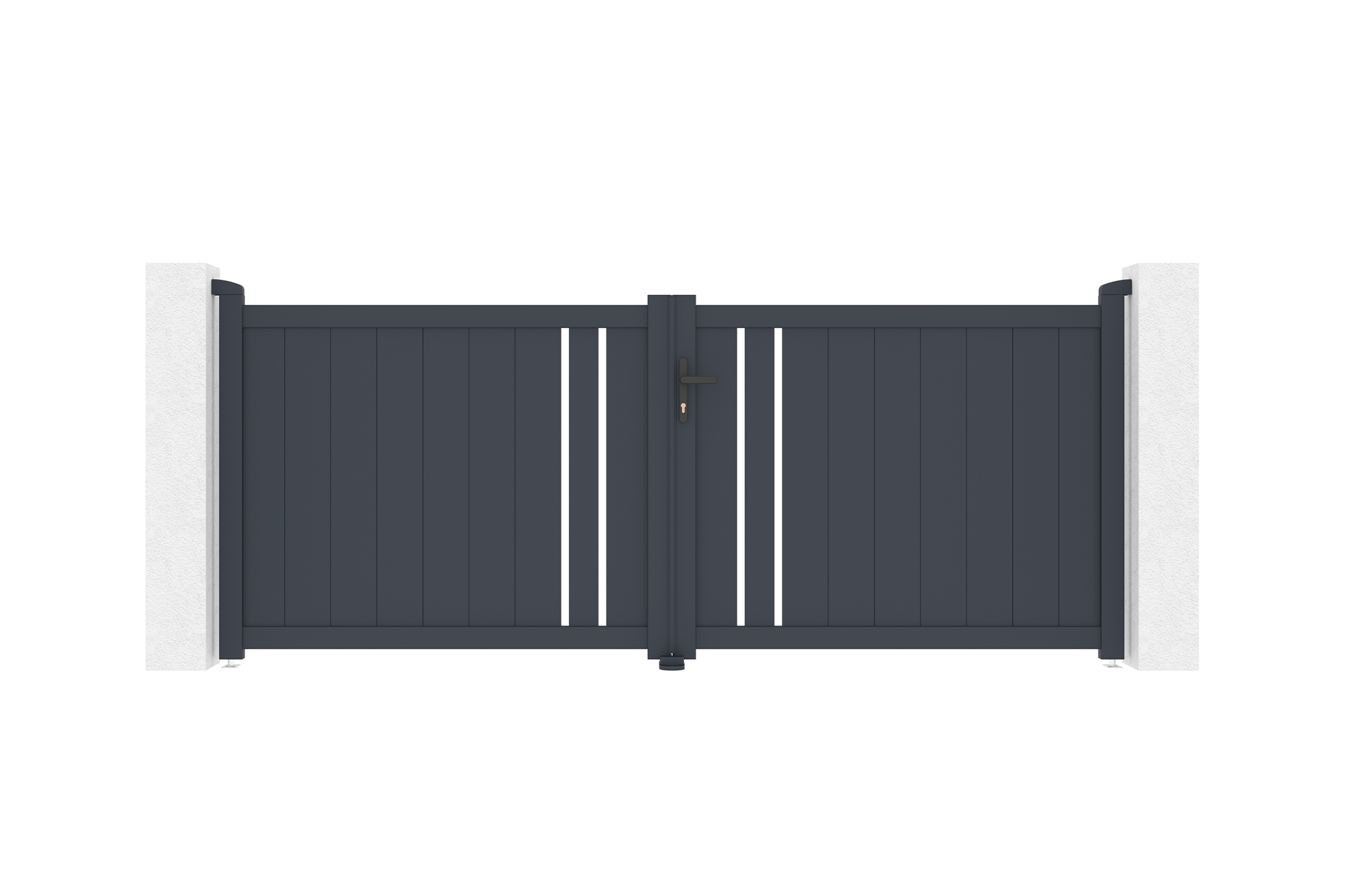 Puerta abatible 3m giona al.120cm aluminio gris + 2 postes 20x20cm al.166cm