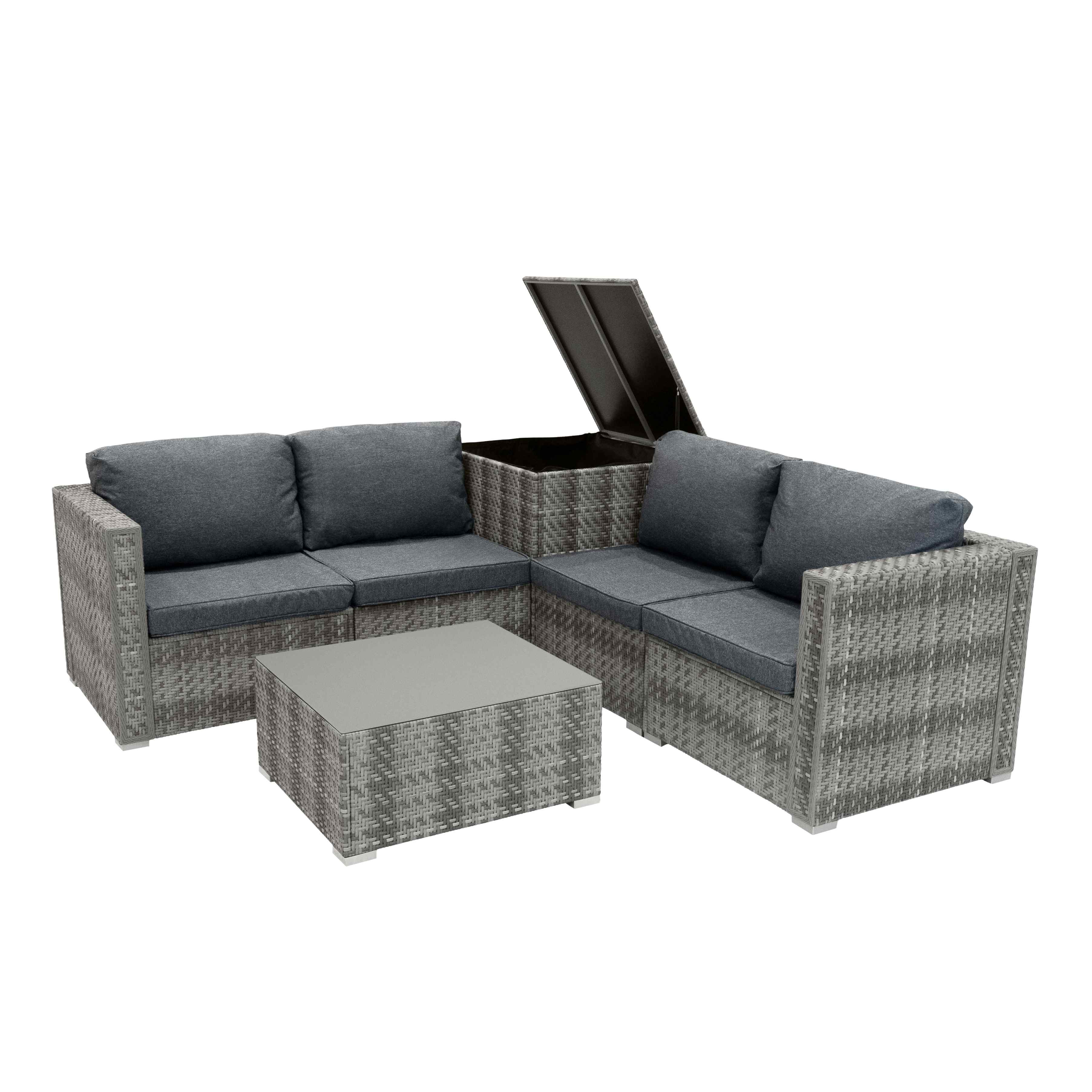 Set muebles de patio modulares de ratán marielle - gris 6piezas