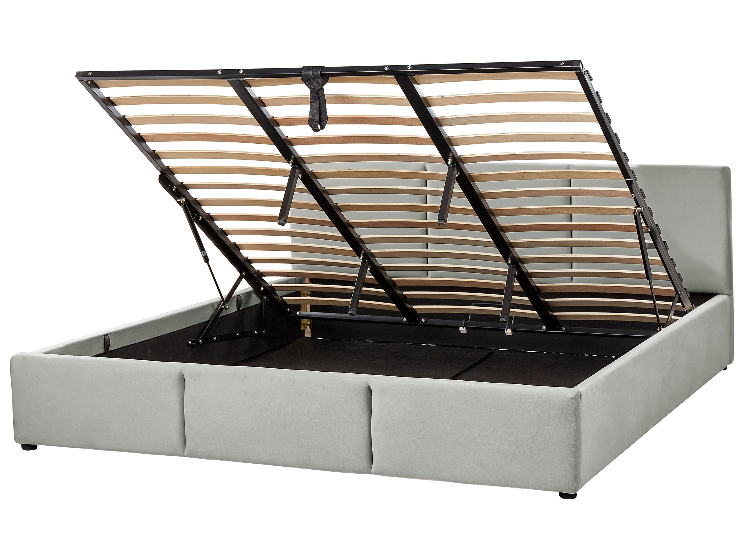 Cama con almacenaje bousse terciopelo gris claro 180 x 200 cm