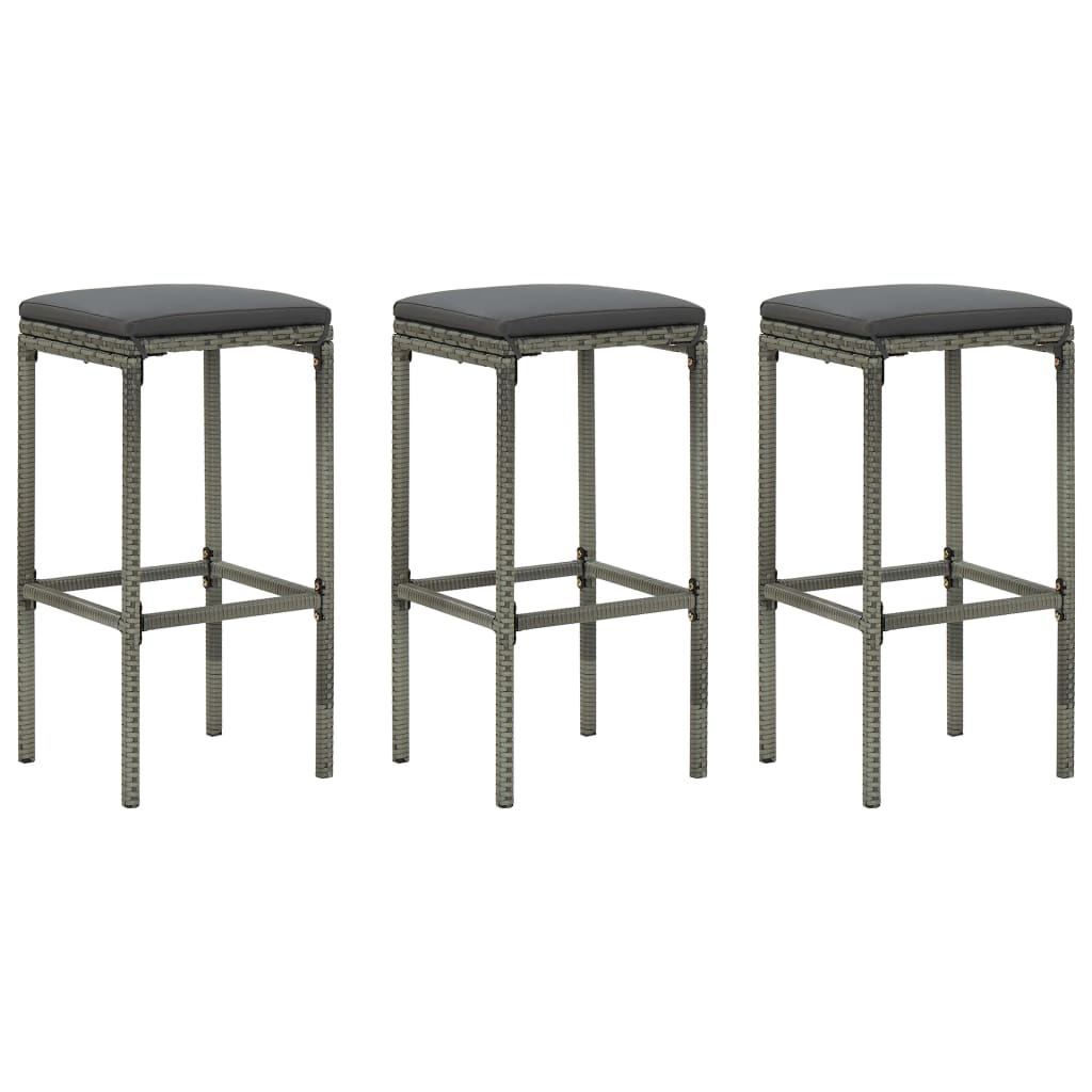 vidaXL taburetes de cocina con cojines 3 uds ratán sintético gris