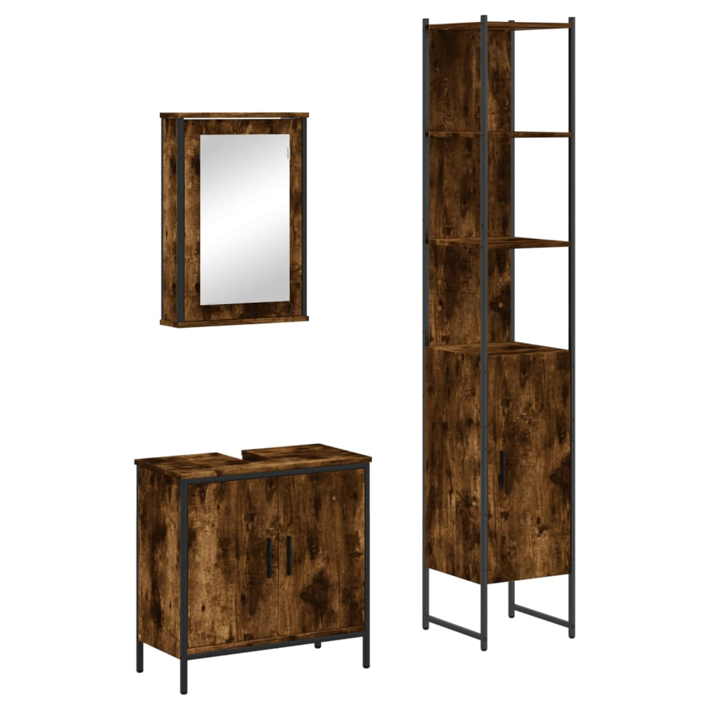 vidaXL set de muebles baño 3 pzas madera contrachapada roble ahumado