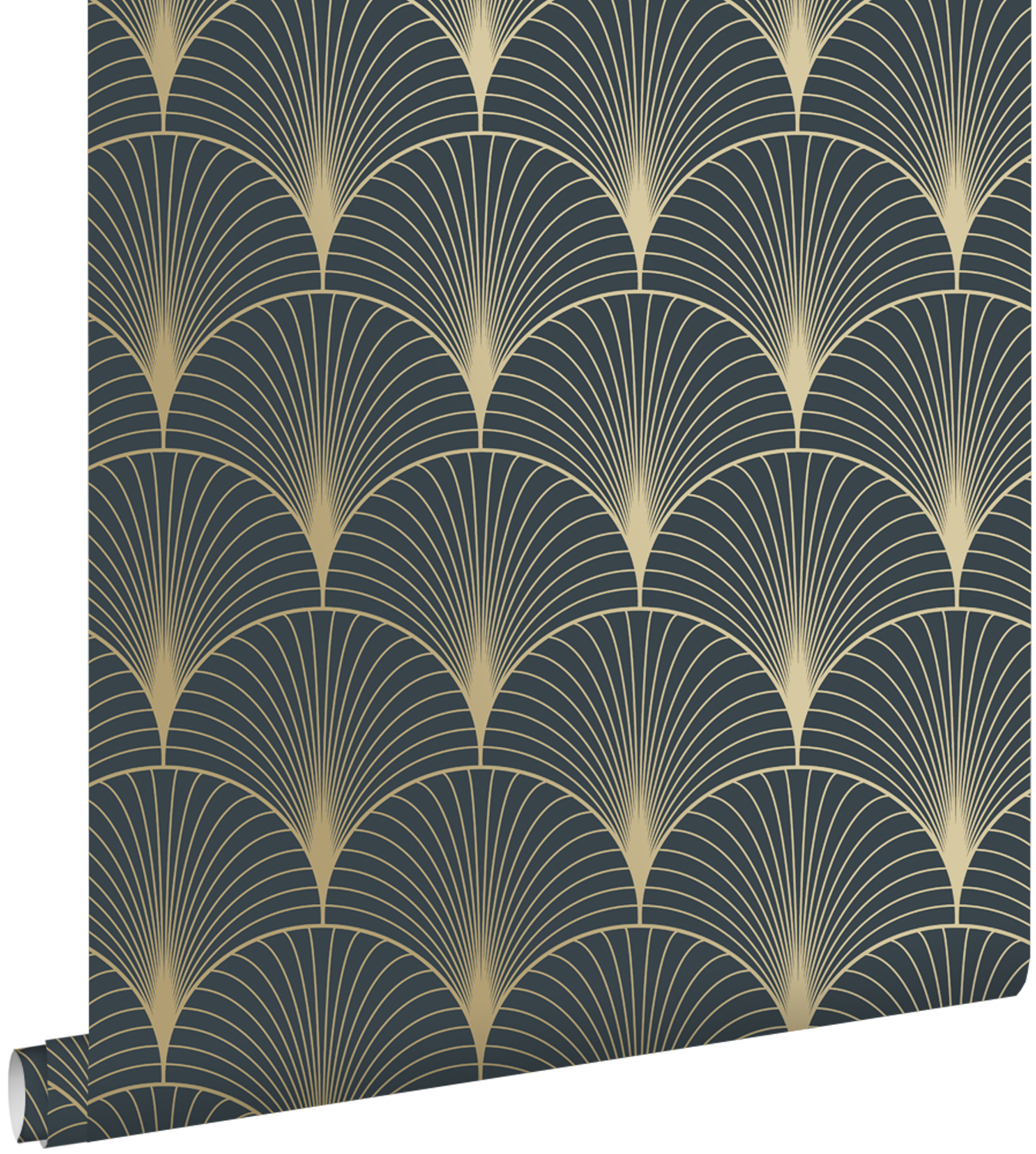 Estahome papel pintado arte deco azul oscuro y oro 53 cm x 10.05 m