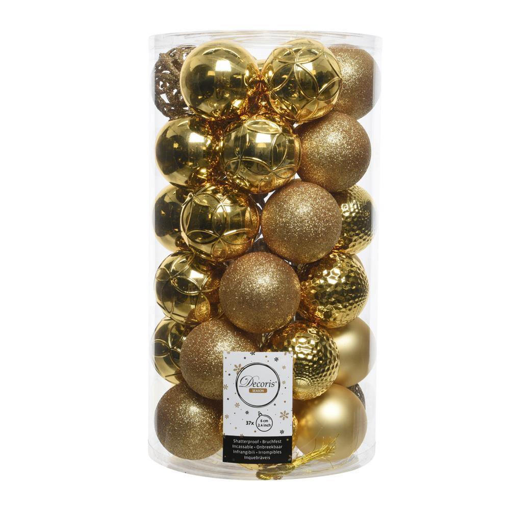Tubo con 37 bolas doradas decorativas para árbol de navidad ø6cm