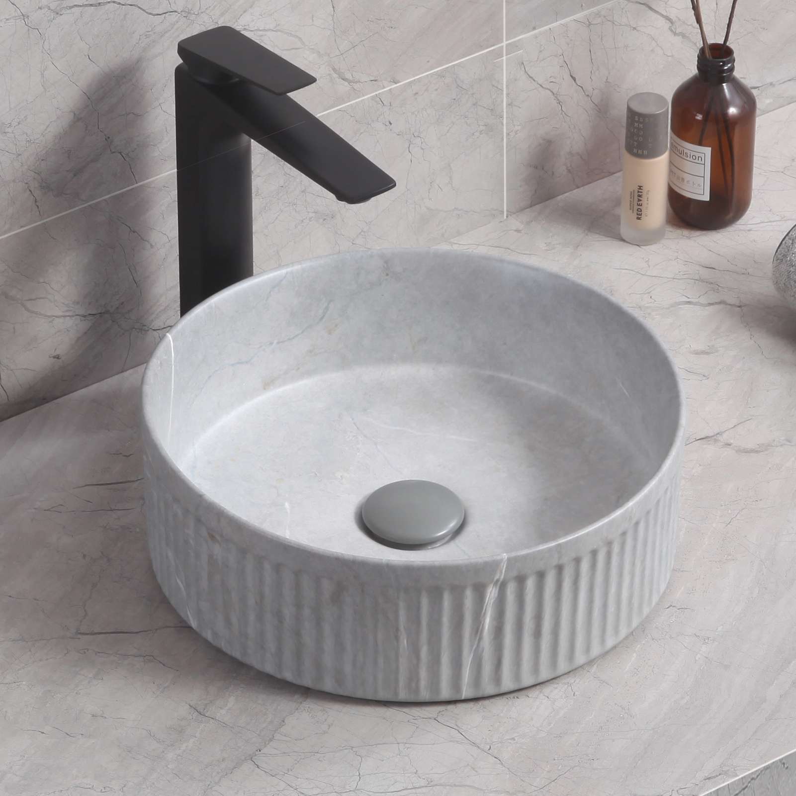 Lavabo de sobreponer corinto cilin cerámica 37,5x13x37,5 cm gris pietra