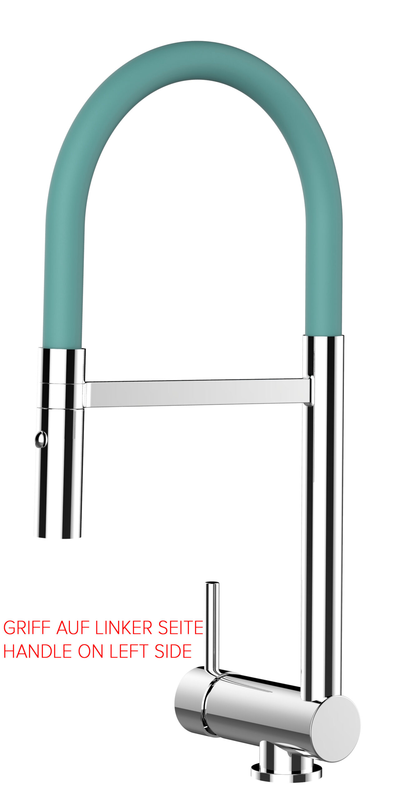 Grifo cocina abatible 6cm cromado turquesa ducha 2chorros mando a izquierda