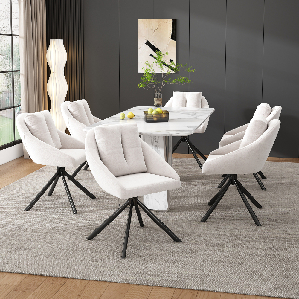 Silla de comedor giratoria terciopelo beige set de 6 con ruedas