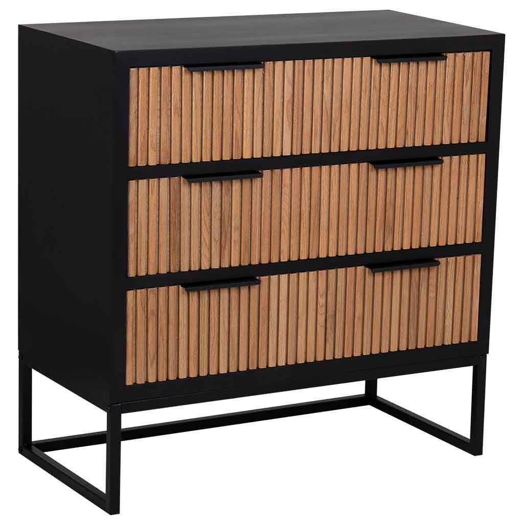 Cómoda de 3 cajones madera y metal 80x39,5x81h cm