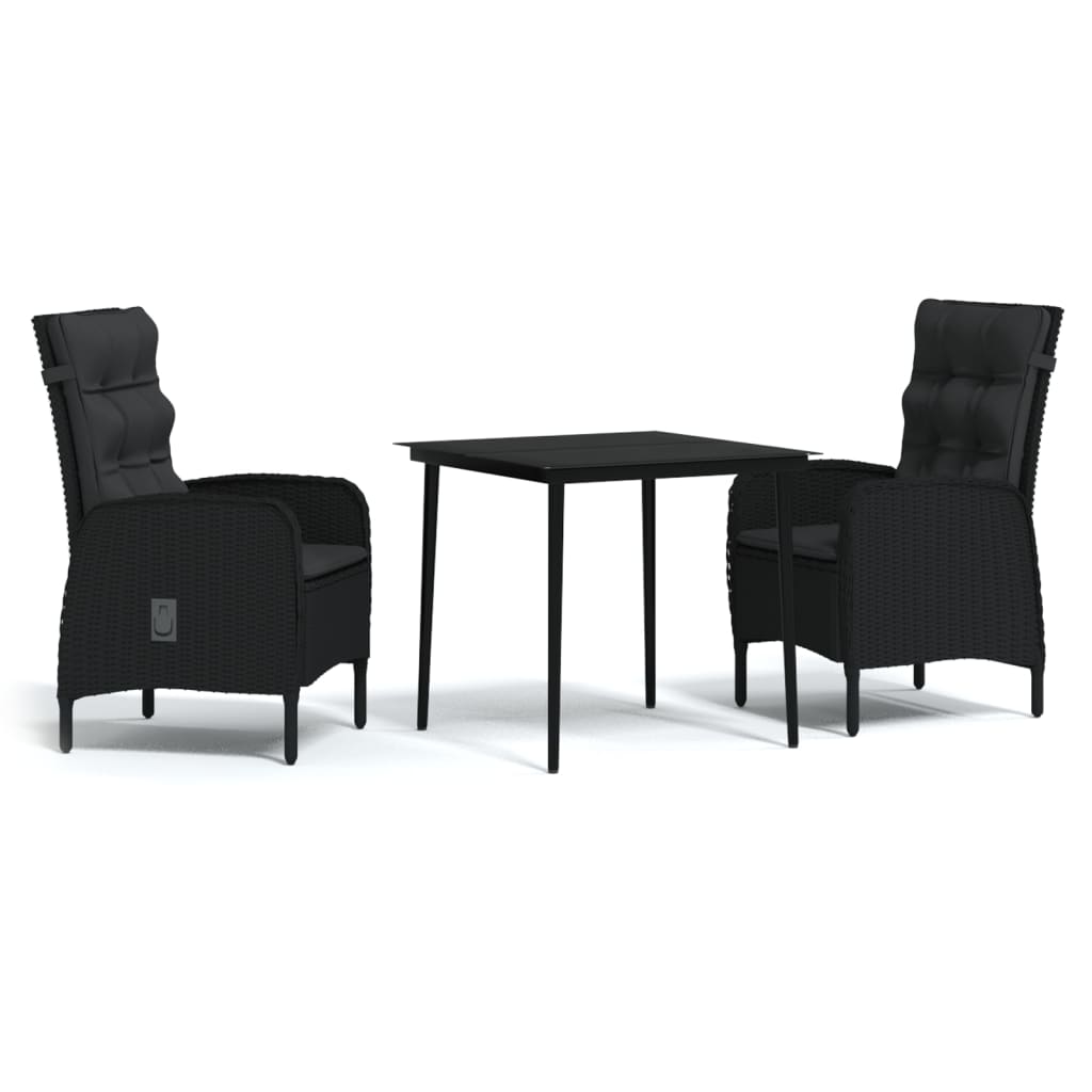 Conjunto de comedor de jardín negro de 3 piezas