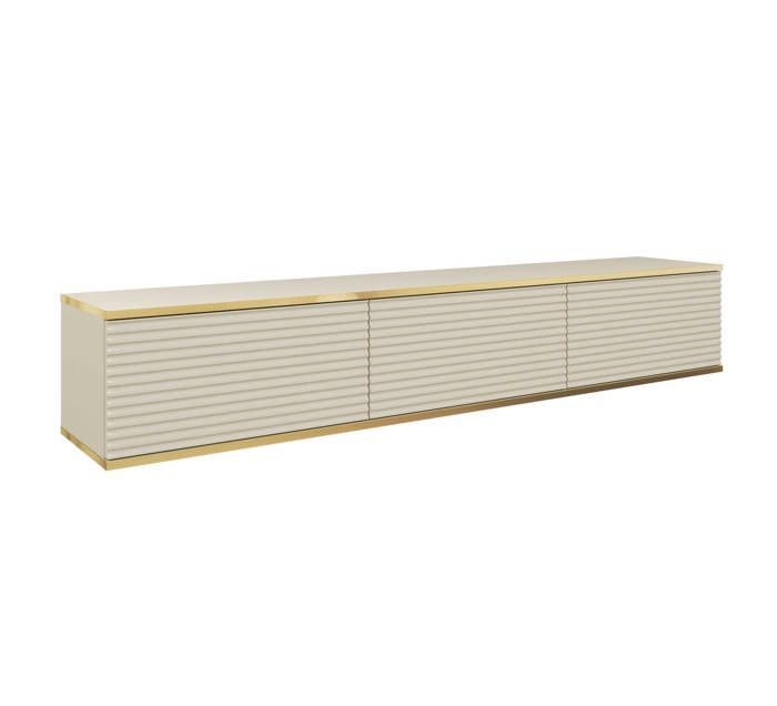 Mueble de tv con lamas beige, 175 x 32 x 30 cm, push to open
