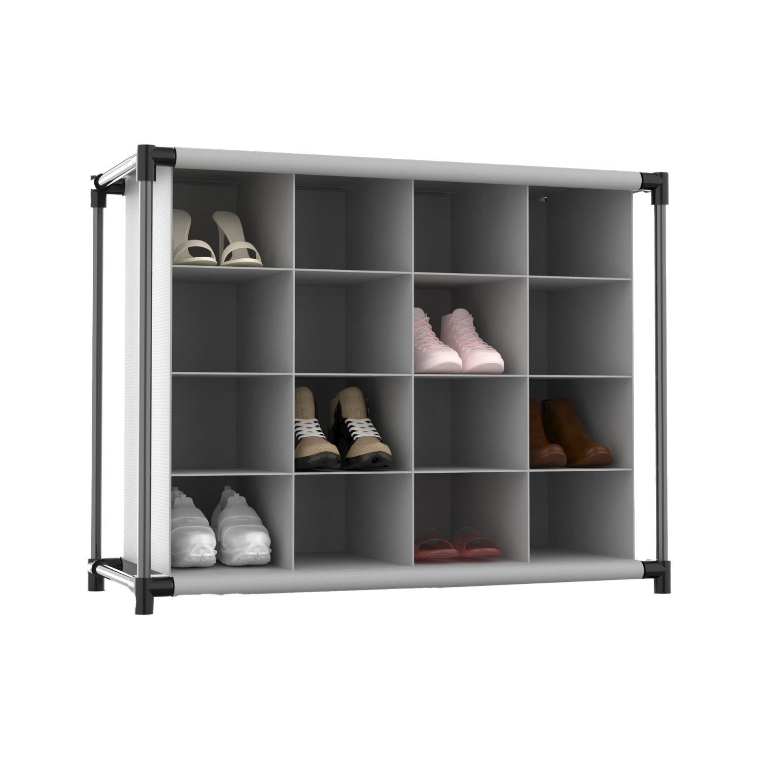 Organizador de zapatos con 4 baldas y 16 compartimentos 87,3x36,5x64,4