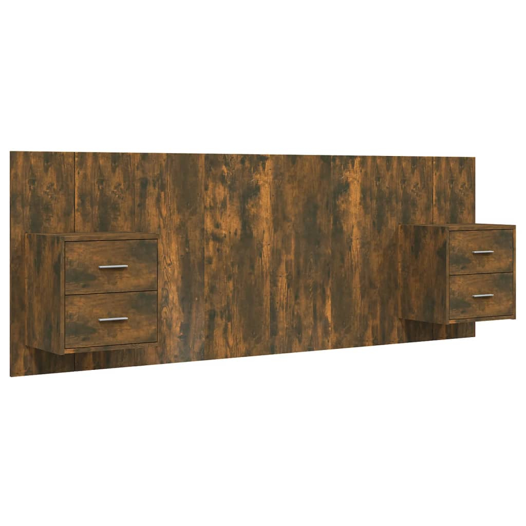 vidaXL cabecero de cama con mesitas madera contrachapada roble ahumado