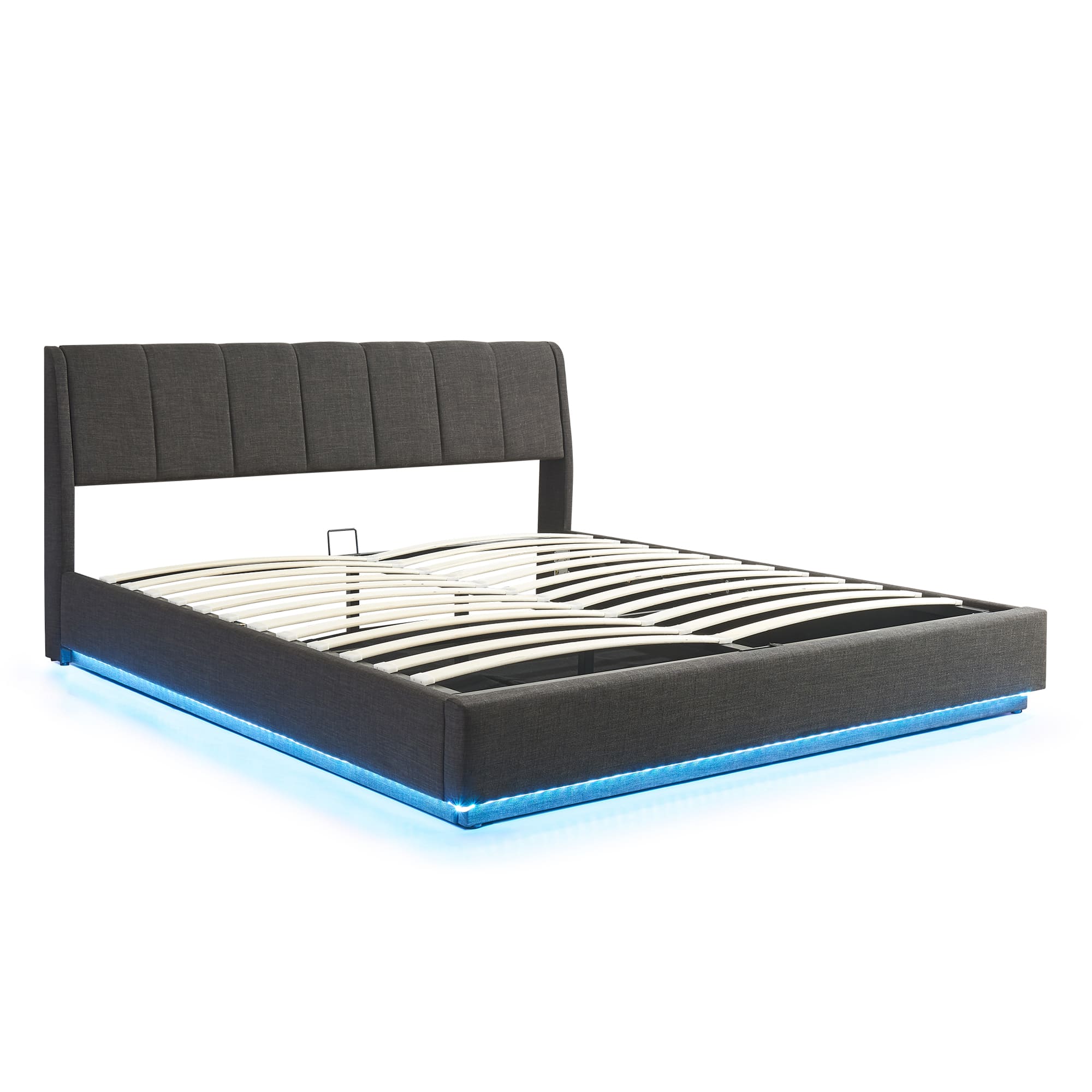 Cama tapizado LED tröstiar con somier abatible 180x200cm - negro [en.casa]