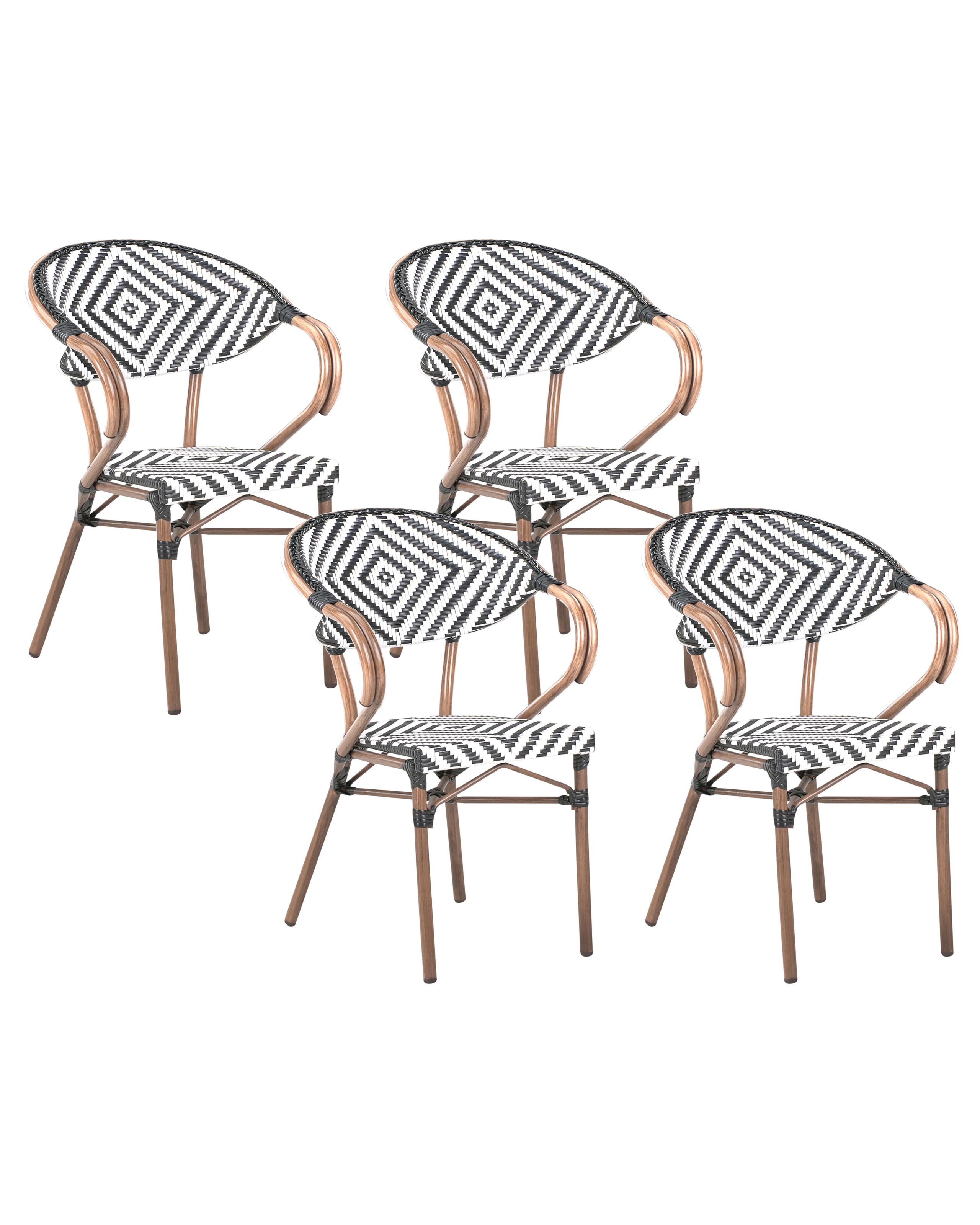Conjunto de 4 sillas de jardín caspri ratán sintético negro/blanco
