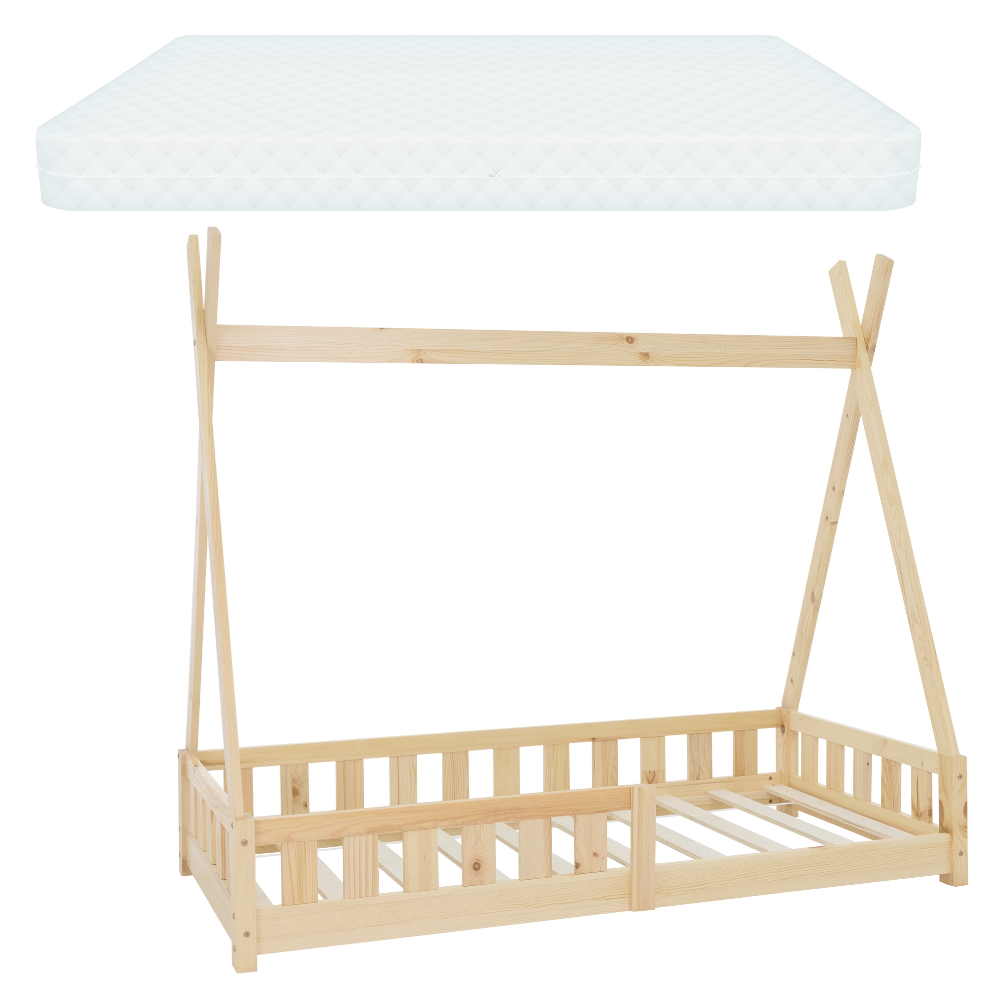 Cuna con protección anticaída y somier 80x160 cm natural ml-design