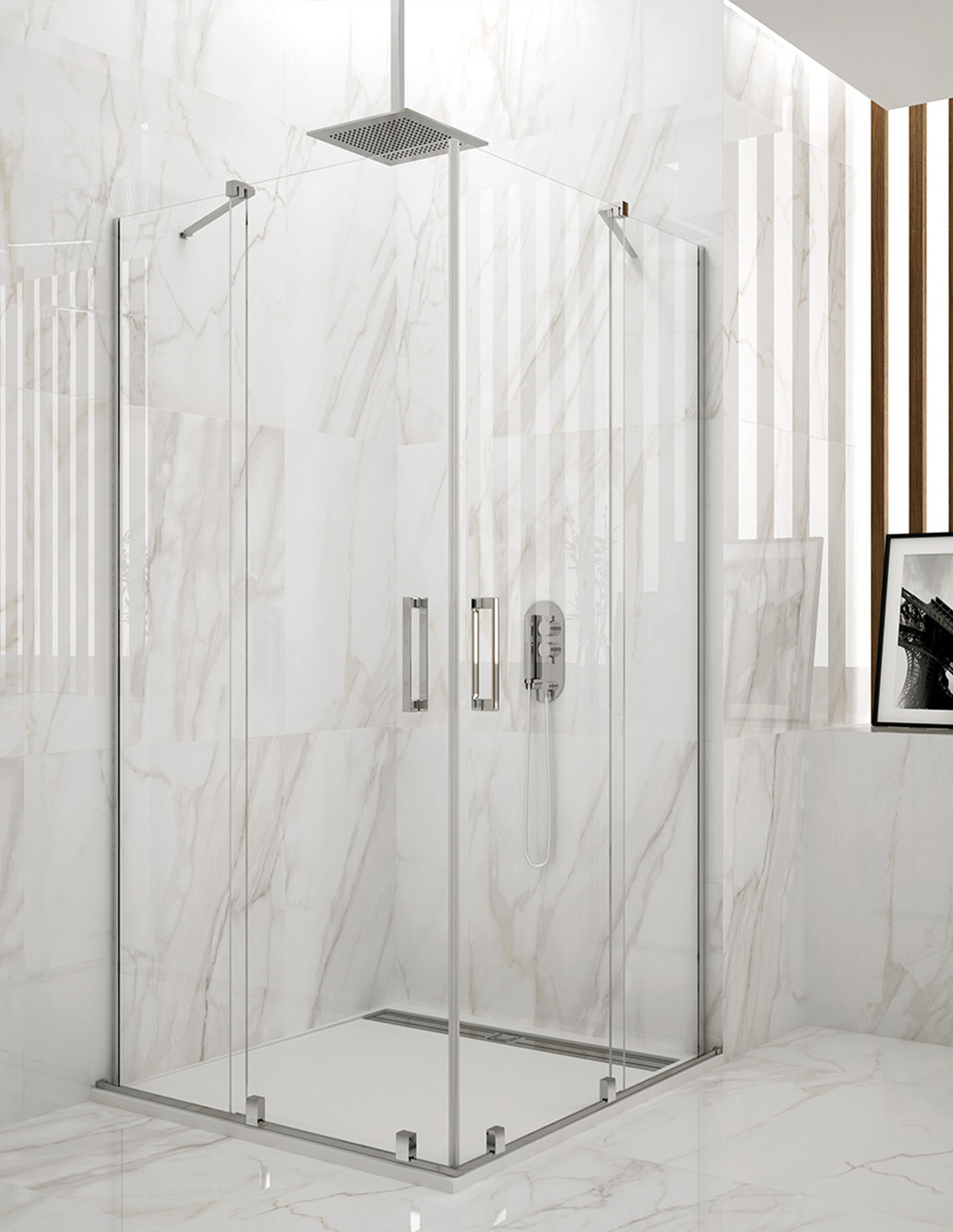 Mampara de ducha angular allstone hidra 2+2, sin perfil 100x90 cm