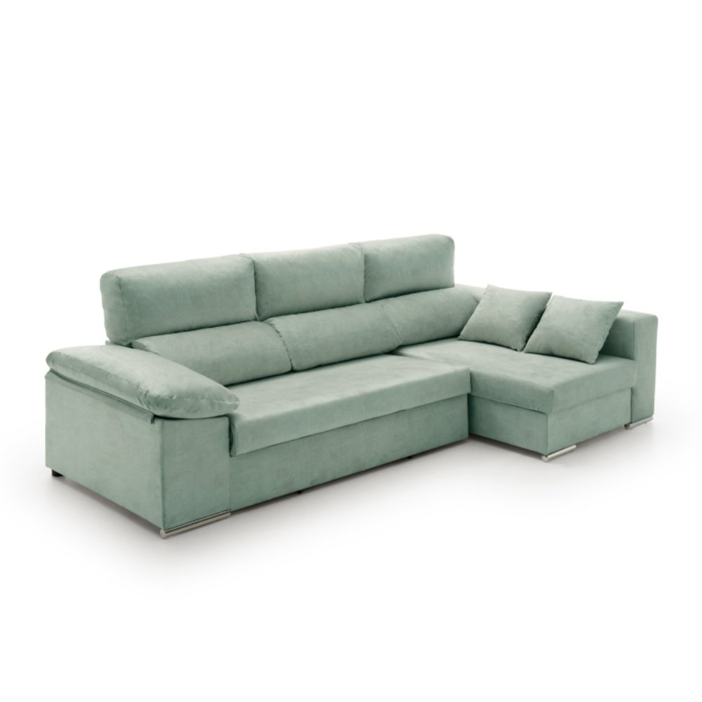Sofa chaise longue cama con arcón giulia agua marina derecha