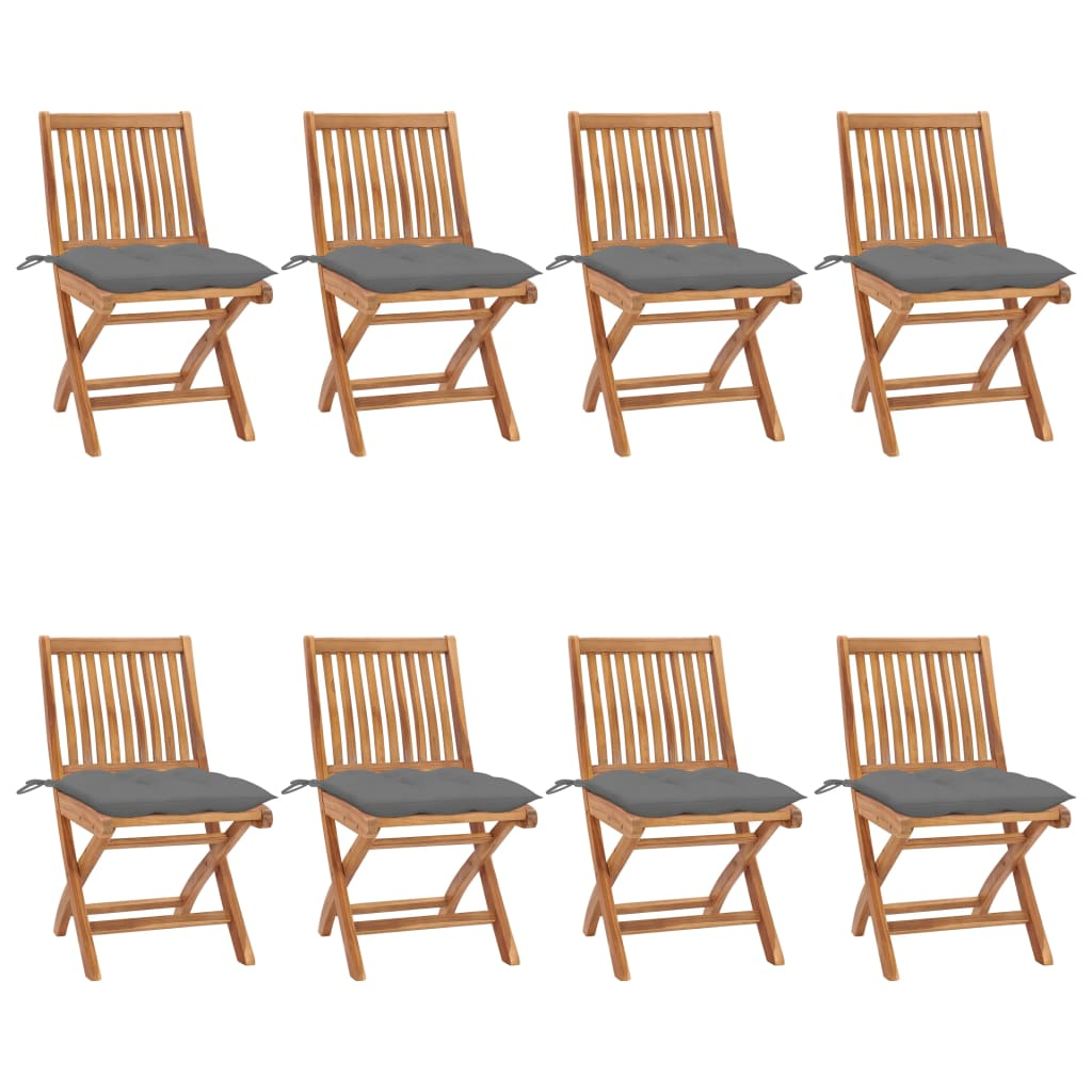 vidaXL sillas de jardín plegables 8 uds madera maciza teca con cojines