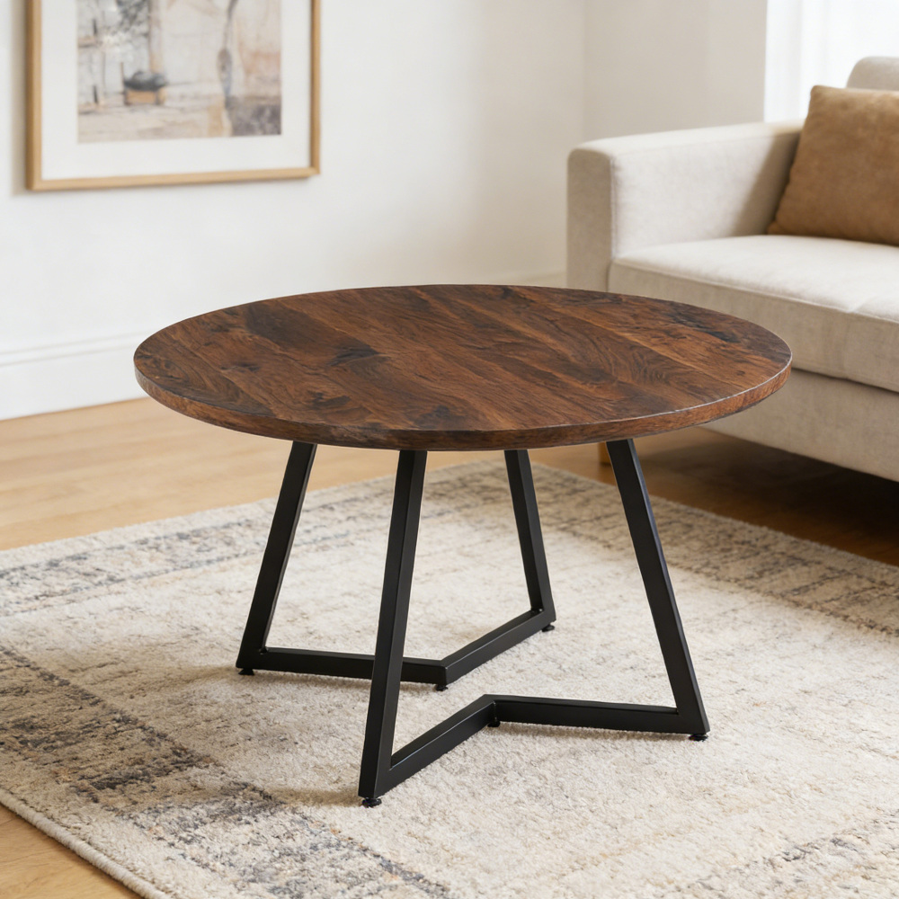 Mesa de comedor cuadrada mdf y metal nogal 75x110x110cm