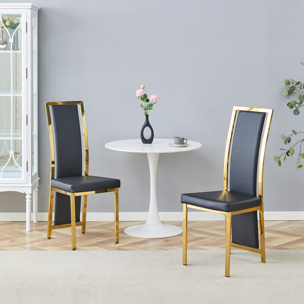 Silla de comedor pu negro dorado set de 2 respaldo alto
