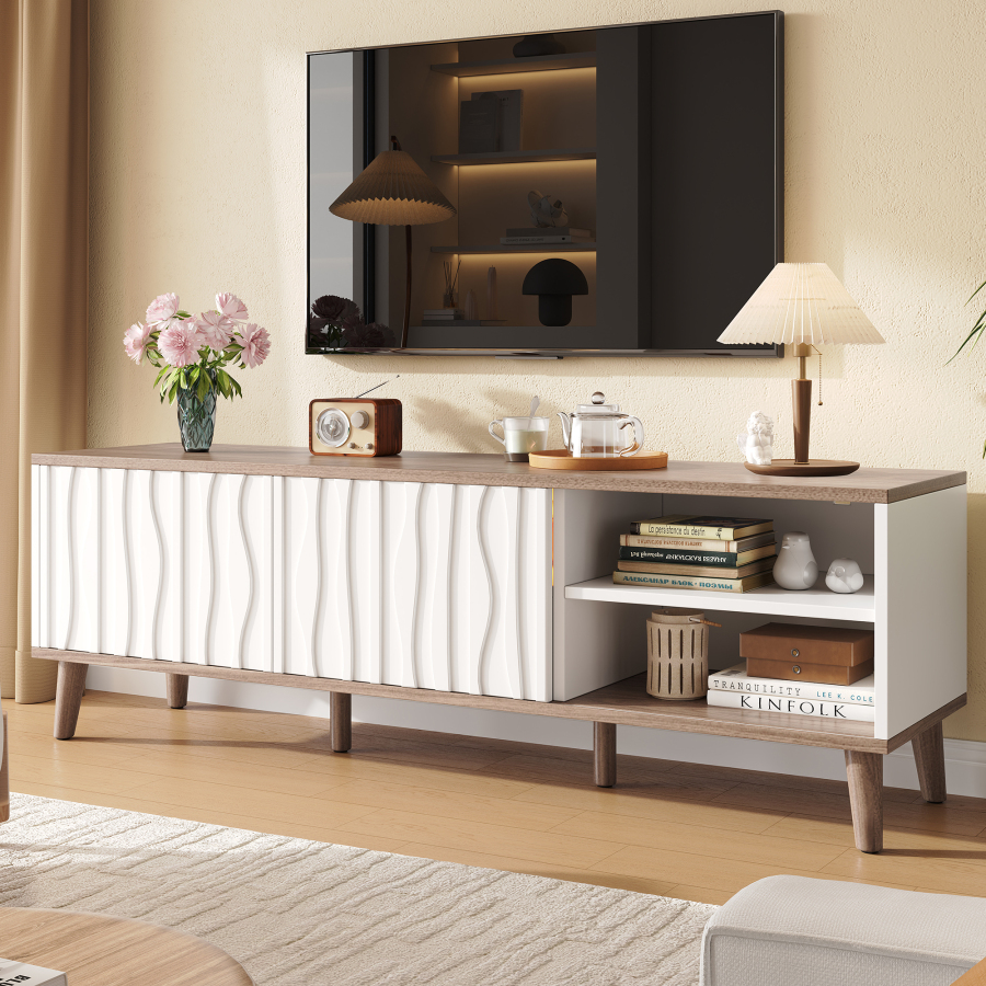 Mueble de tv con LED y puertas correderas blanco nogal 52x160x40cm