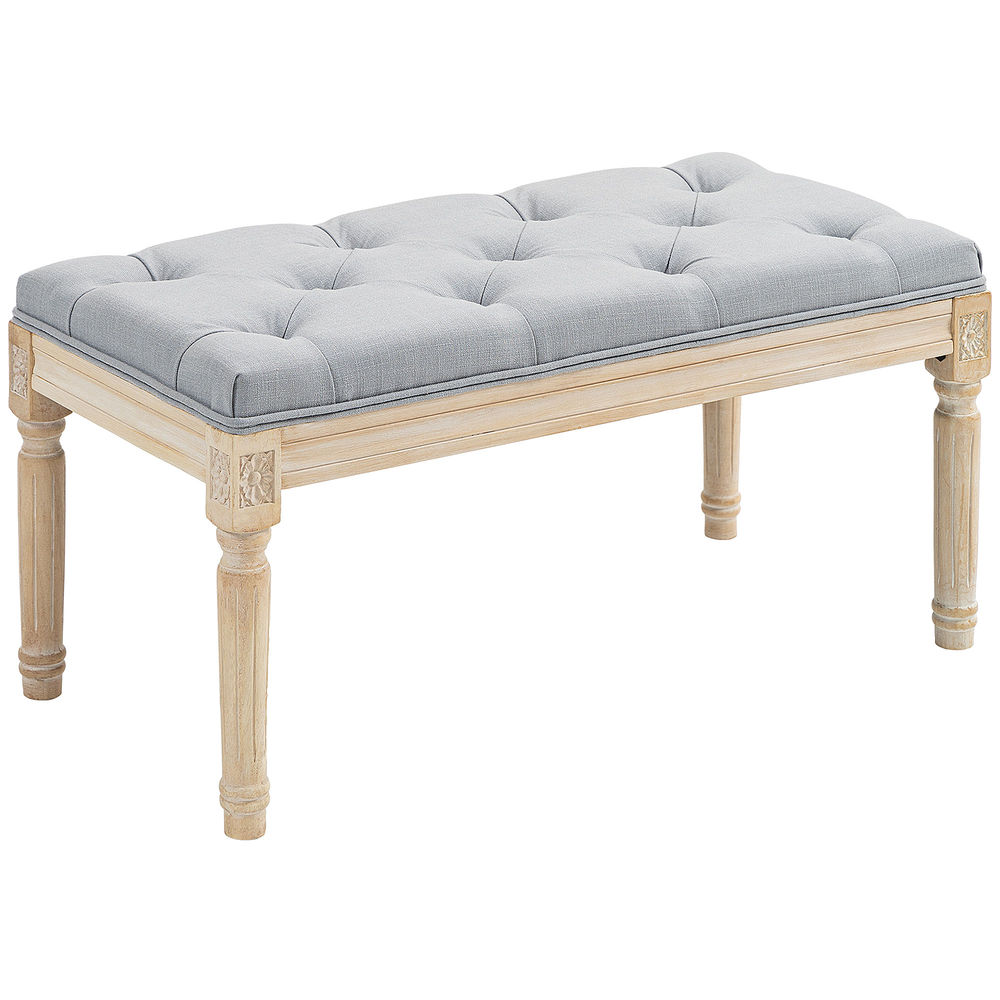 Banco de cama 80x40x43 cm lino sintético, madera de caucho color gris