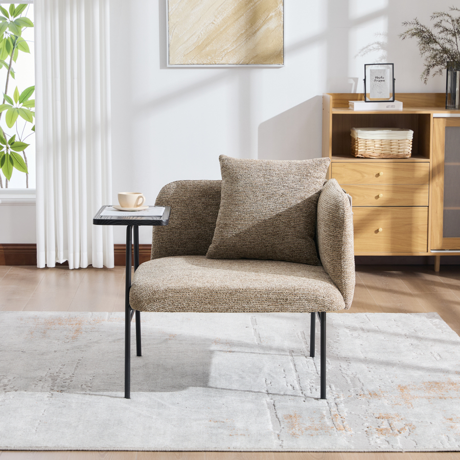 Sillón individual chenilla caqui mesa lateral bolsillos almacenaje