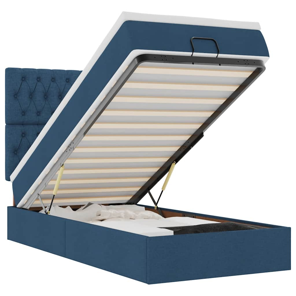 vidaXL cama otomana con colchón azul 90x200 cm tela