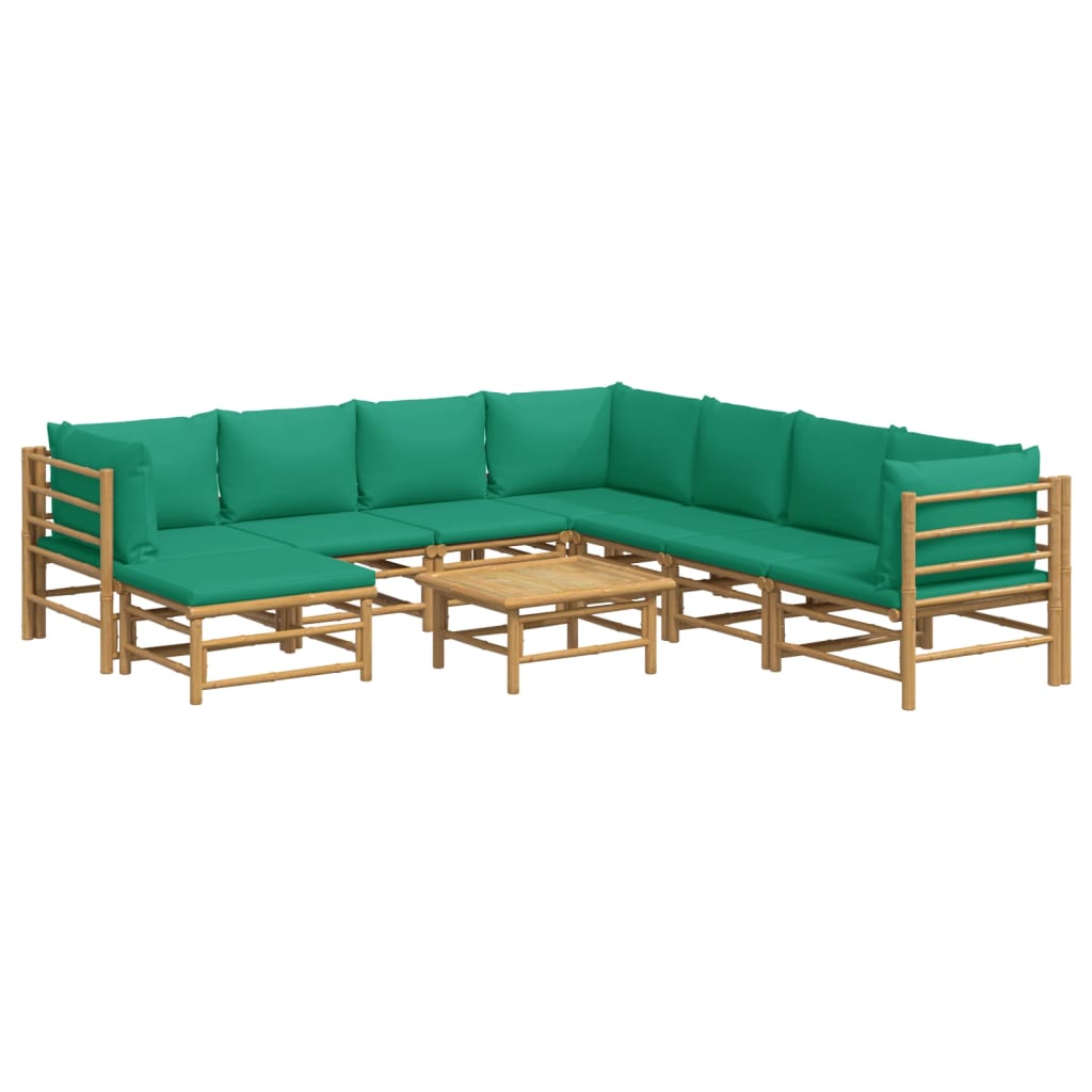 vidaXL set de muebles de jardín 9 piezas bambú con cojines verde