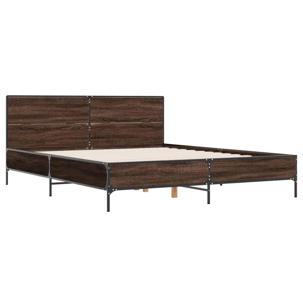 vidaXL estructura cama madera ingeniería metal marrón roble 135x190 cm
