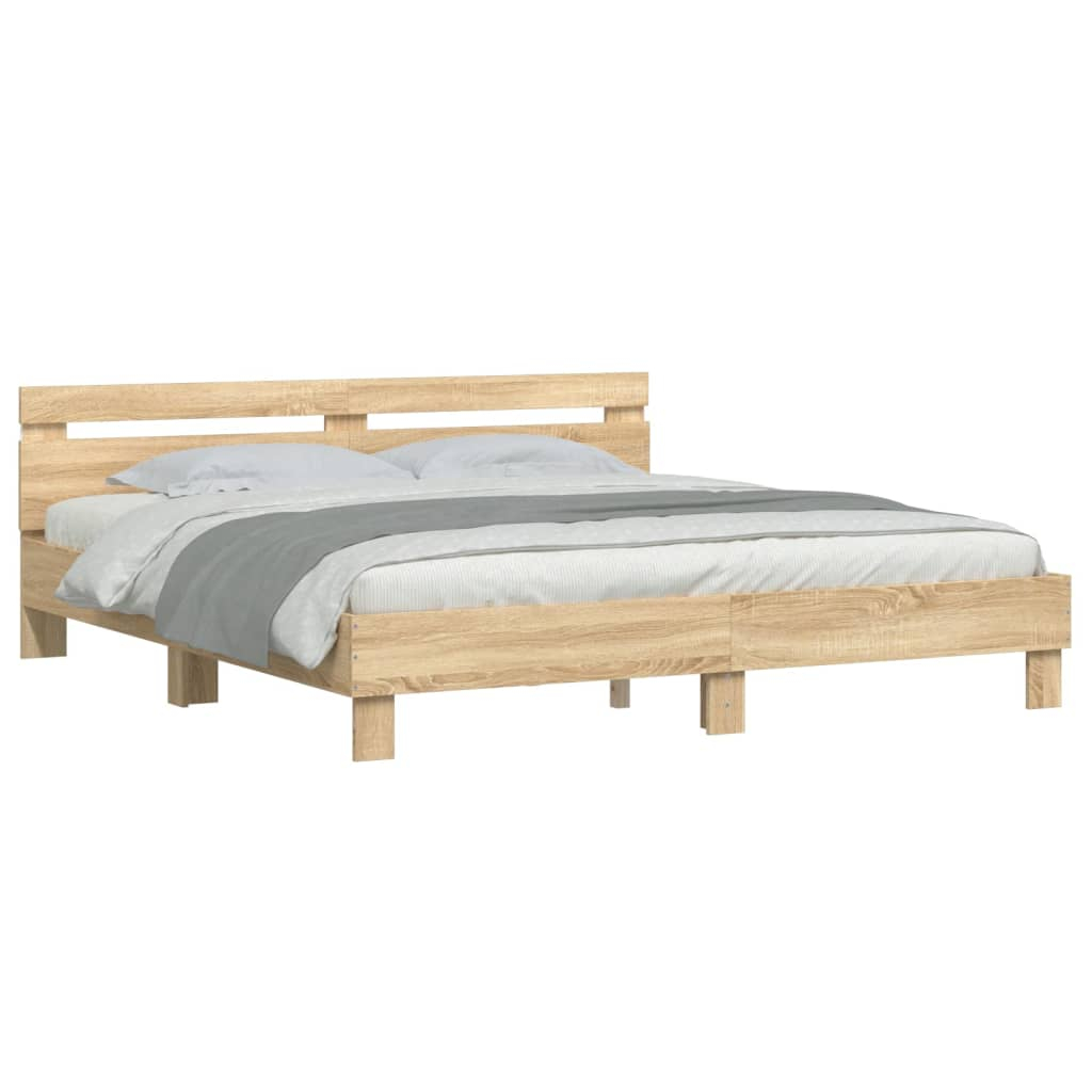 vidaXL estructura de cama cabecero y luces LED roble sonoma 180x200 cm