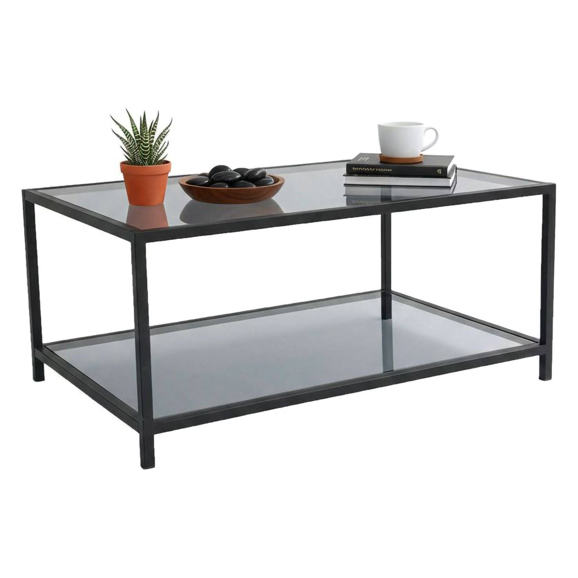 Mesa de centro mina, revistero, metal negro 90x60x40h cm