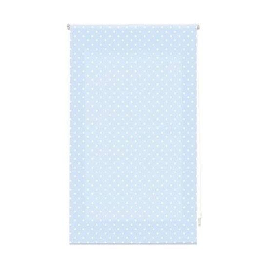 Estor enrollable premium 140x180 azul con motas blancas