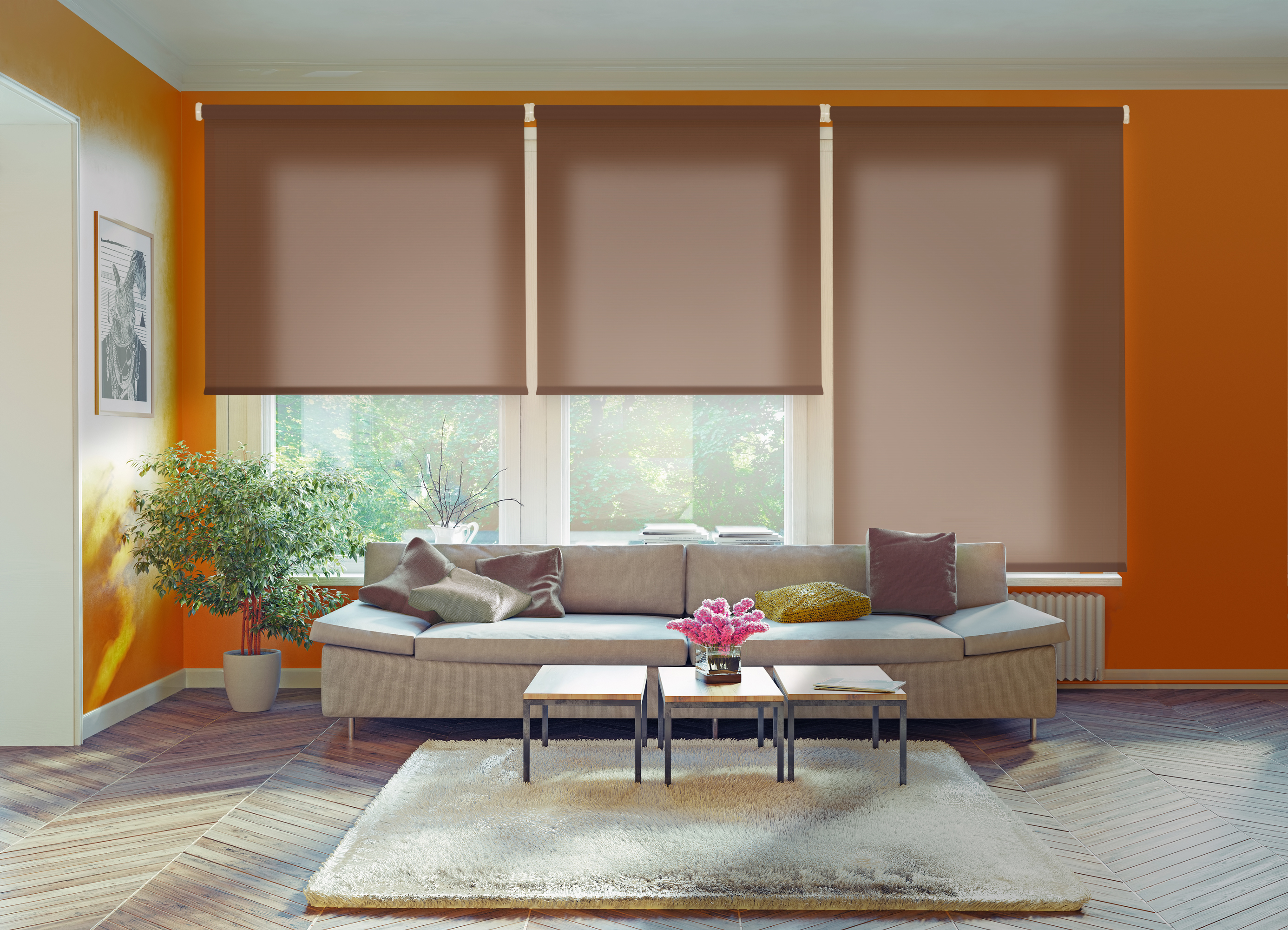 Estor enrollable traslúcido ecofuture marrón 135 x 190cm