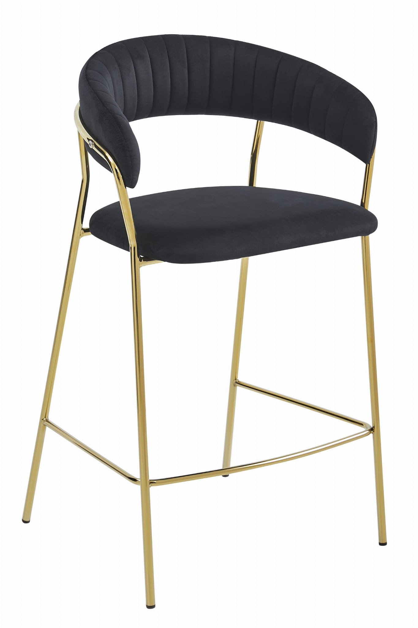Taburete valora badia de terciopelo negro con patas doradas para cocina