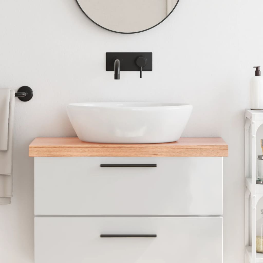 Encimera baño madera maciza tratada marrón claro 80x30x(2-6) cm eerf2982